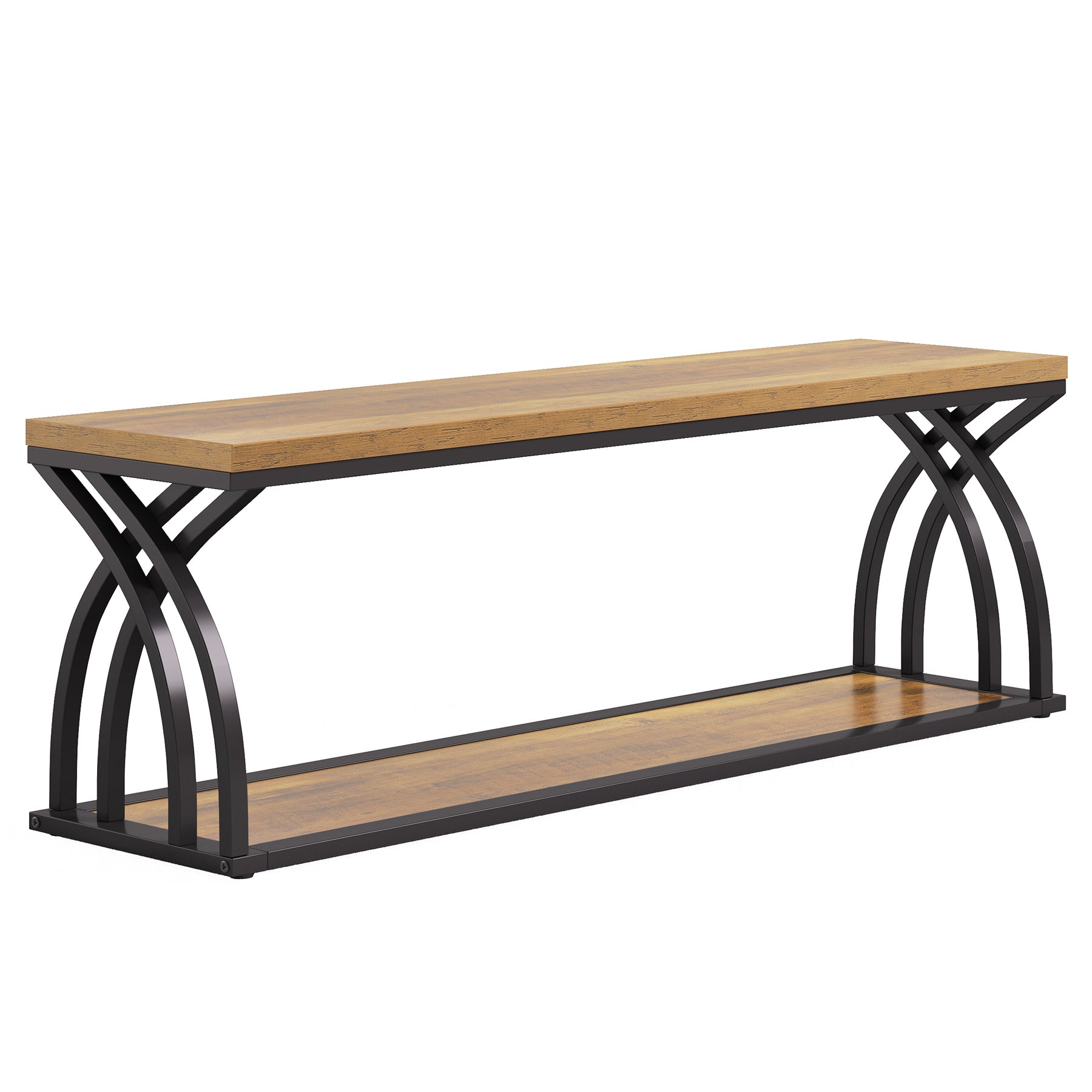 55" Industrial Entryway Bench with Shoe Storage, 2-Tier End of Bed Bench, Hallway