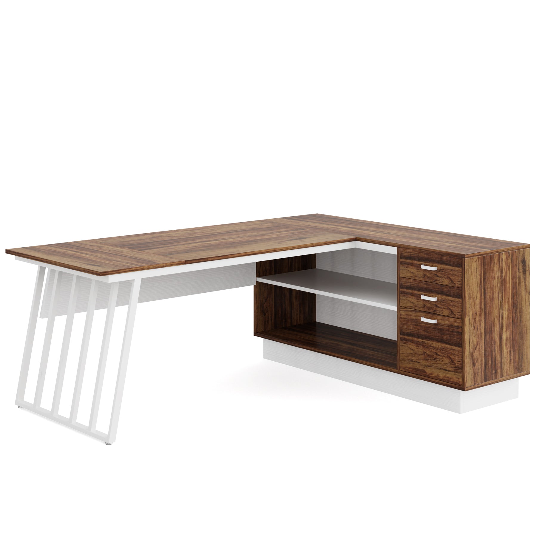 71" Executive Desk, Modern L-Shaped Computer Desk with Cabinet