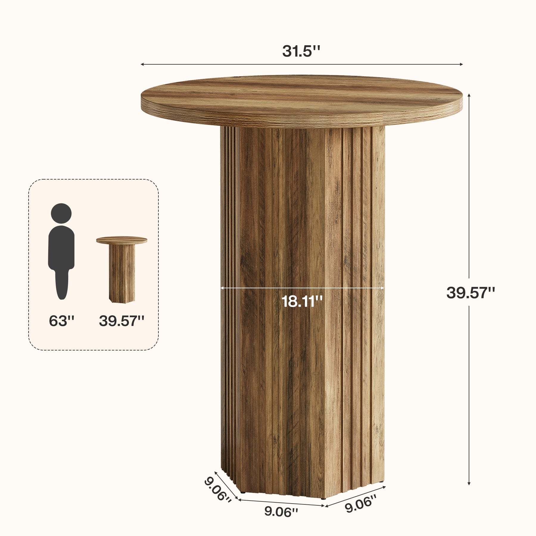31.5" Round Bar Table, Farmhouse High Top Bistro Pub Table Cocktail Tables for Home Bar