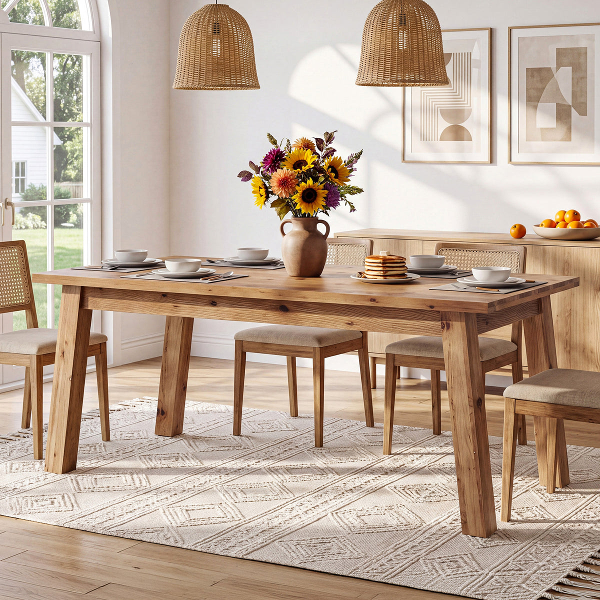 63" Rectangle Solid Wood Dining Table for 6 People, Farmhouse Kitchen Table for Dining Room