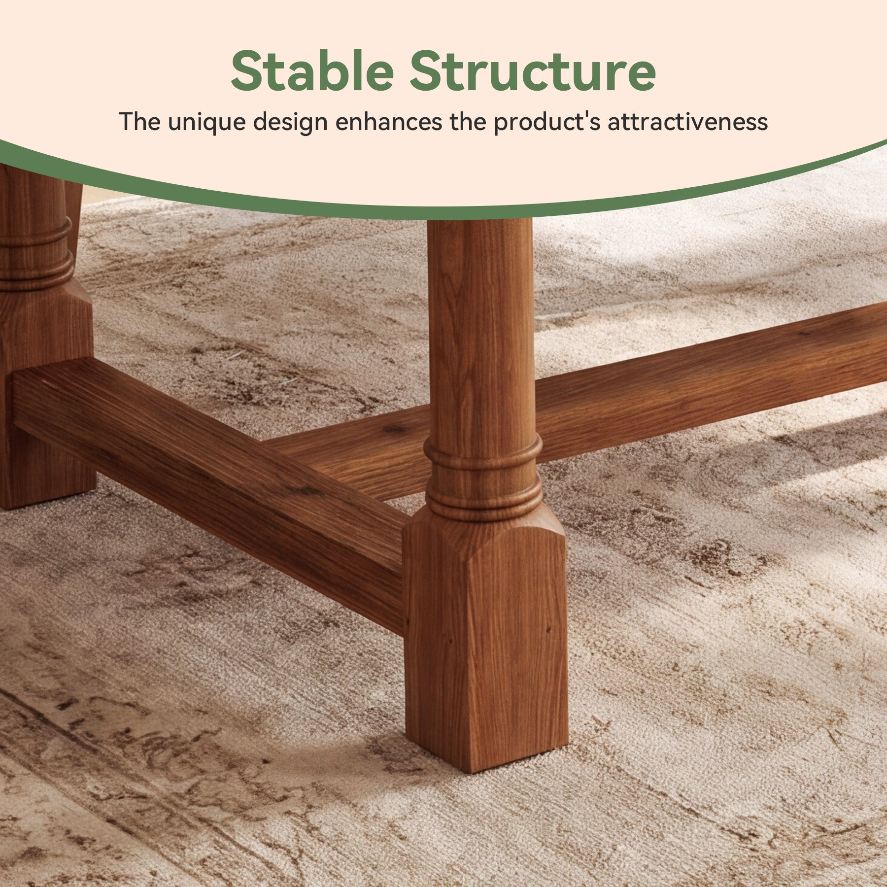63" Solid Wood Dining Table, Farmhouse Kitchen Table with Trestle Base for 4-6