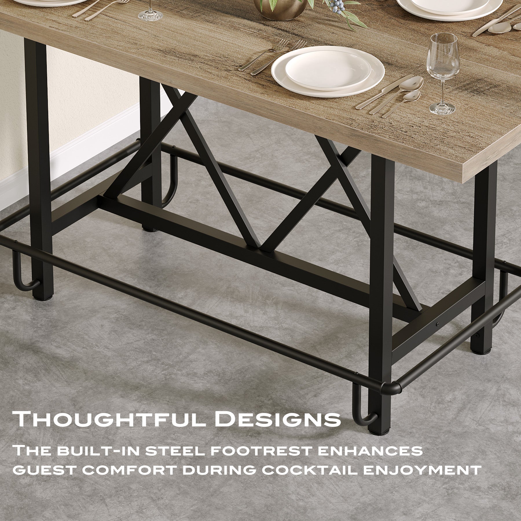 62.99" Counter Height Bar Table, Rectangular Farmhouse Pub Table for Kitchen or Dining Area