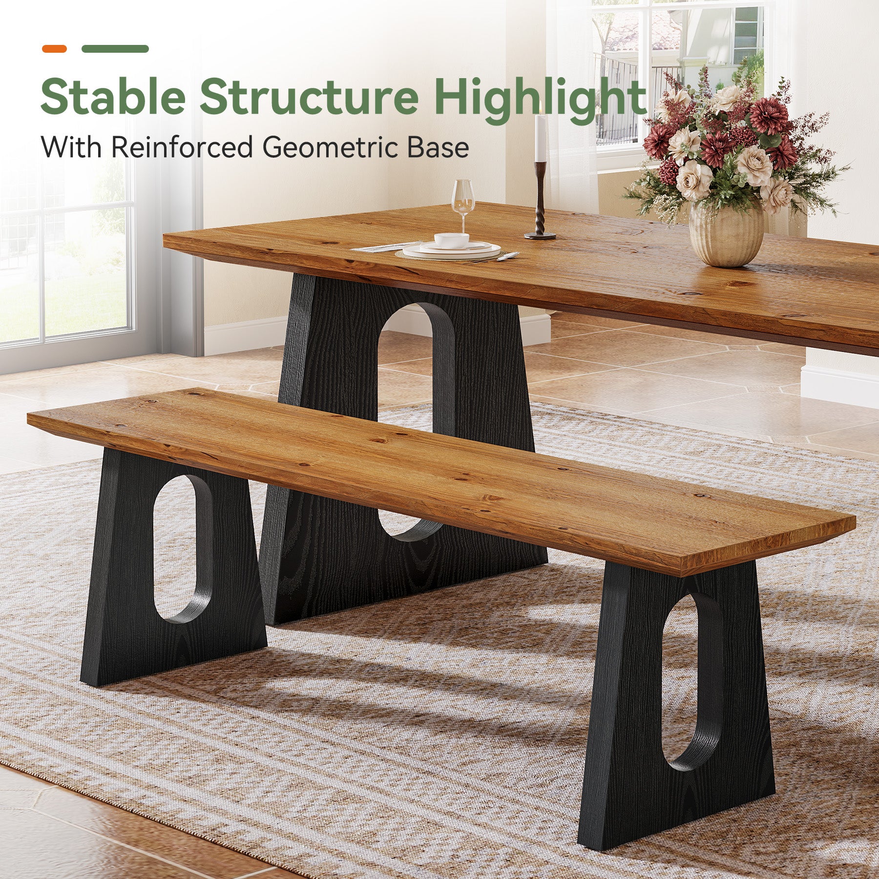 Solid Wood Dining Bench, 47" Kitchen Dining Seat for Dining Room