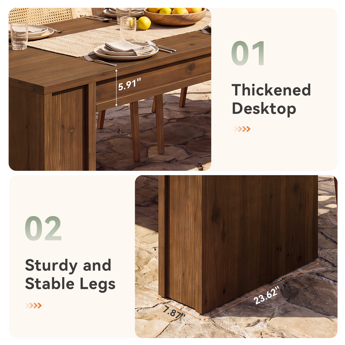 78.7" Solid Wood Dining Table for 6-8, Rectangular Kitchen Table with Thick Block Legs