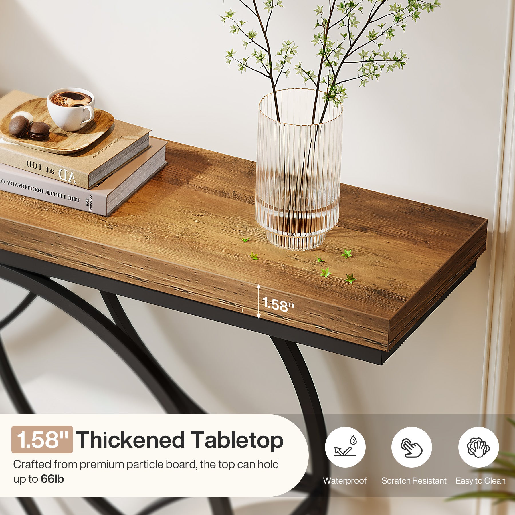 47" Console Table, Industrial 2-Tier Sofa Table with Geometric Metal Frame