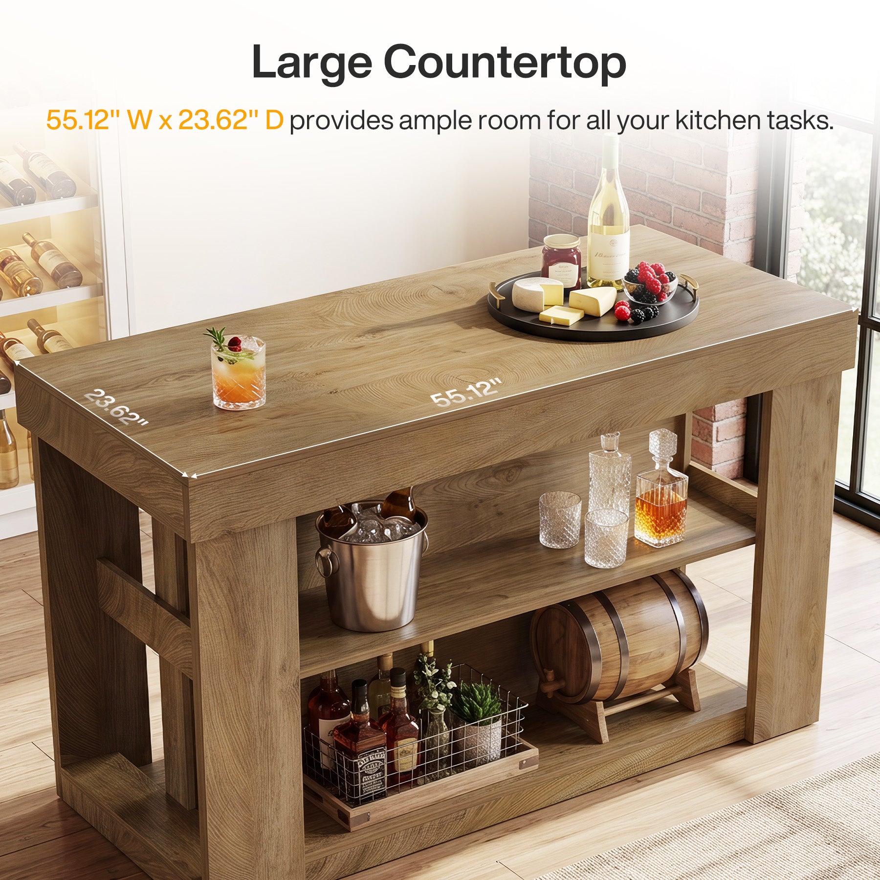 Tribesigns 55-Inch Bar Table with 2 Storage Shelves, Farmhouse Pub Table for Kitchen and Home Bar