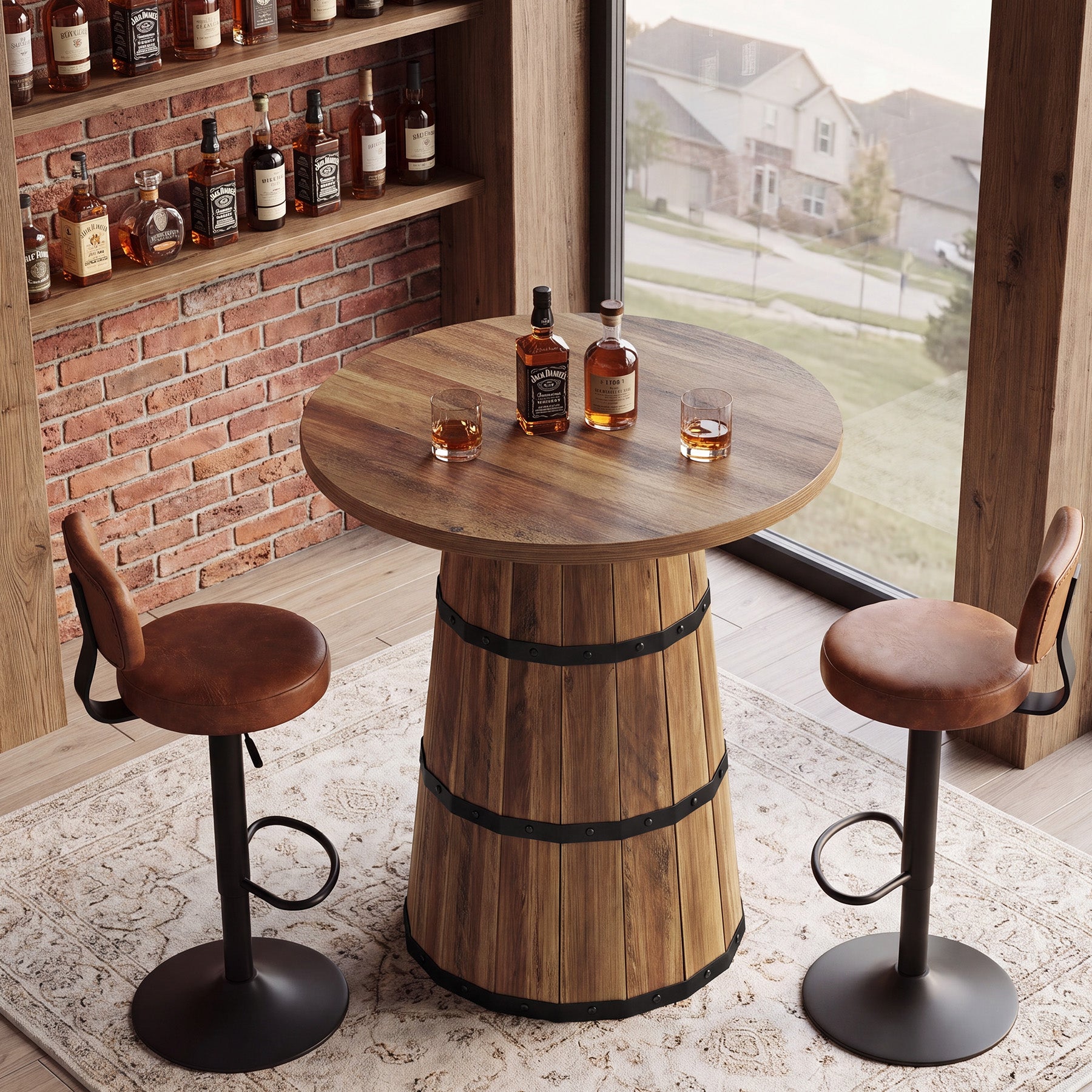 31.5" Round Bar Table, Farmhouse Pub Height Table with Barrel Base for Home Bar, Kitchen