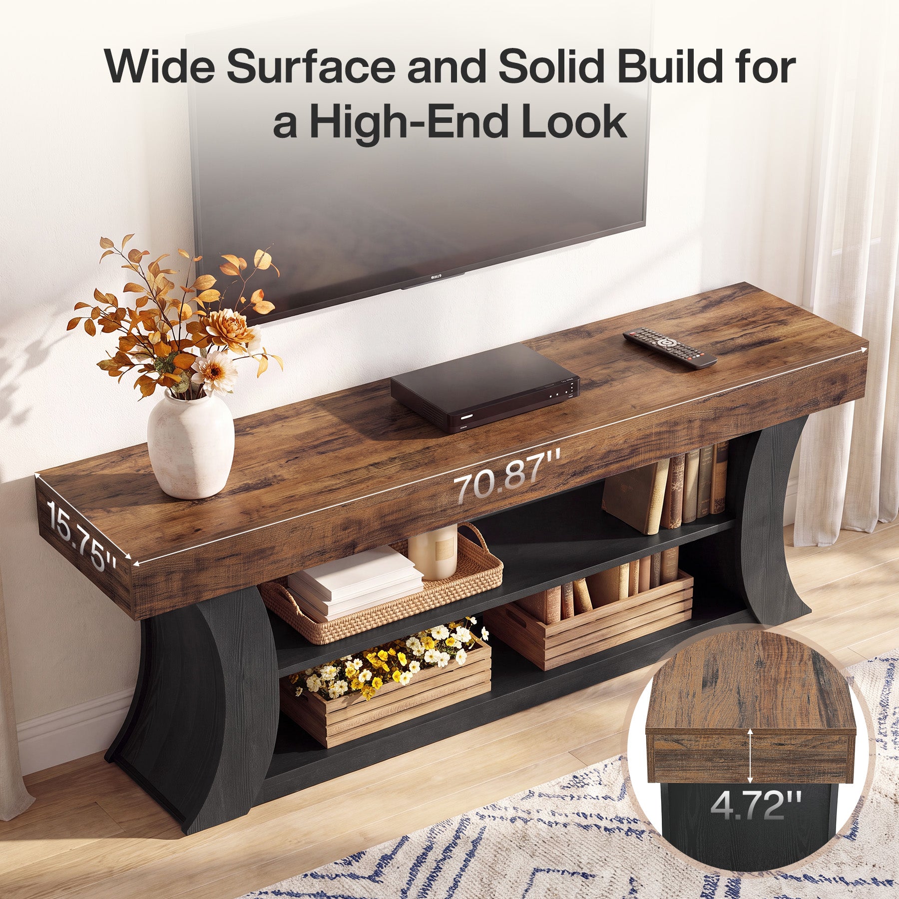 70.9" TV Stand for TVs up to 75", Entertainment Center Media Console with 3 Shelves