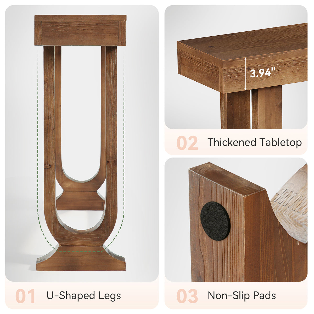 63" Farmhouse Console Table, Thick Solid Wood & Unique Legs, Entryway Sofa Table