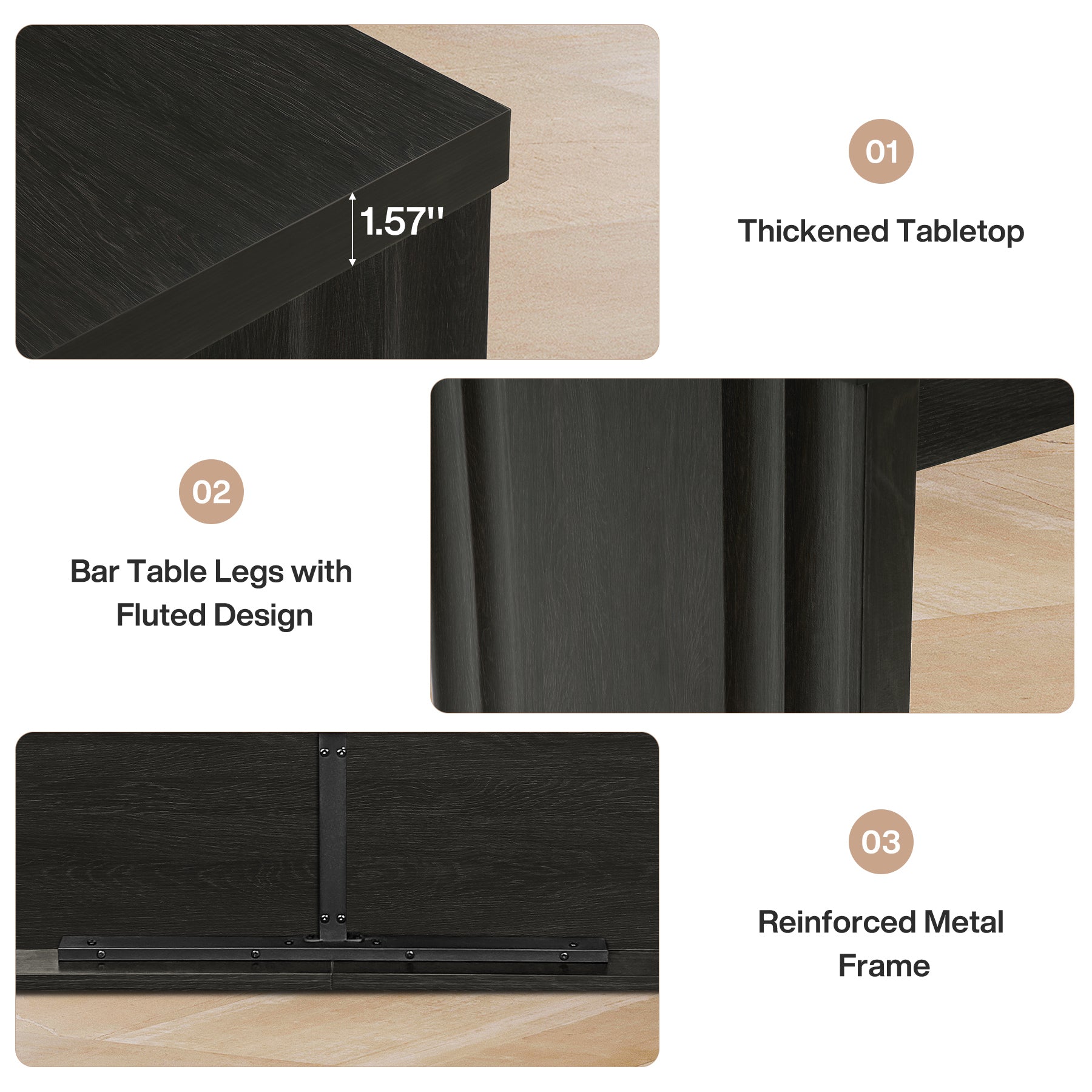 63" Bar Table, Rectangular Counter Height Pub Table with Metal Footrest