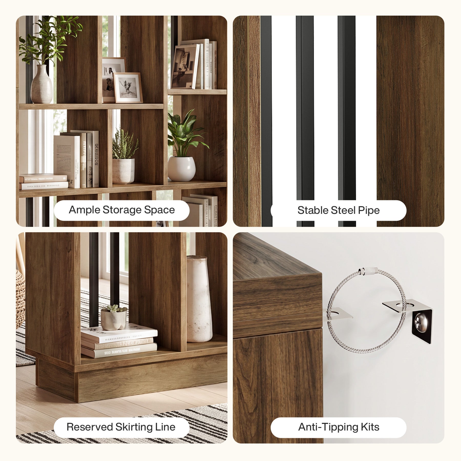 71" Room Divider with Shelves, Wall Partition Divider Screen for Living Room, Entryway