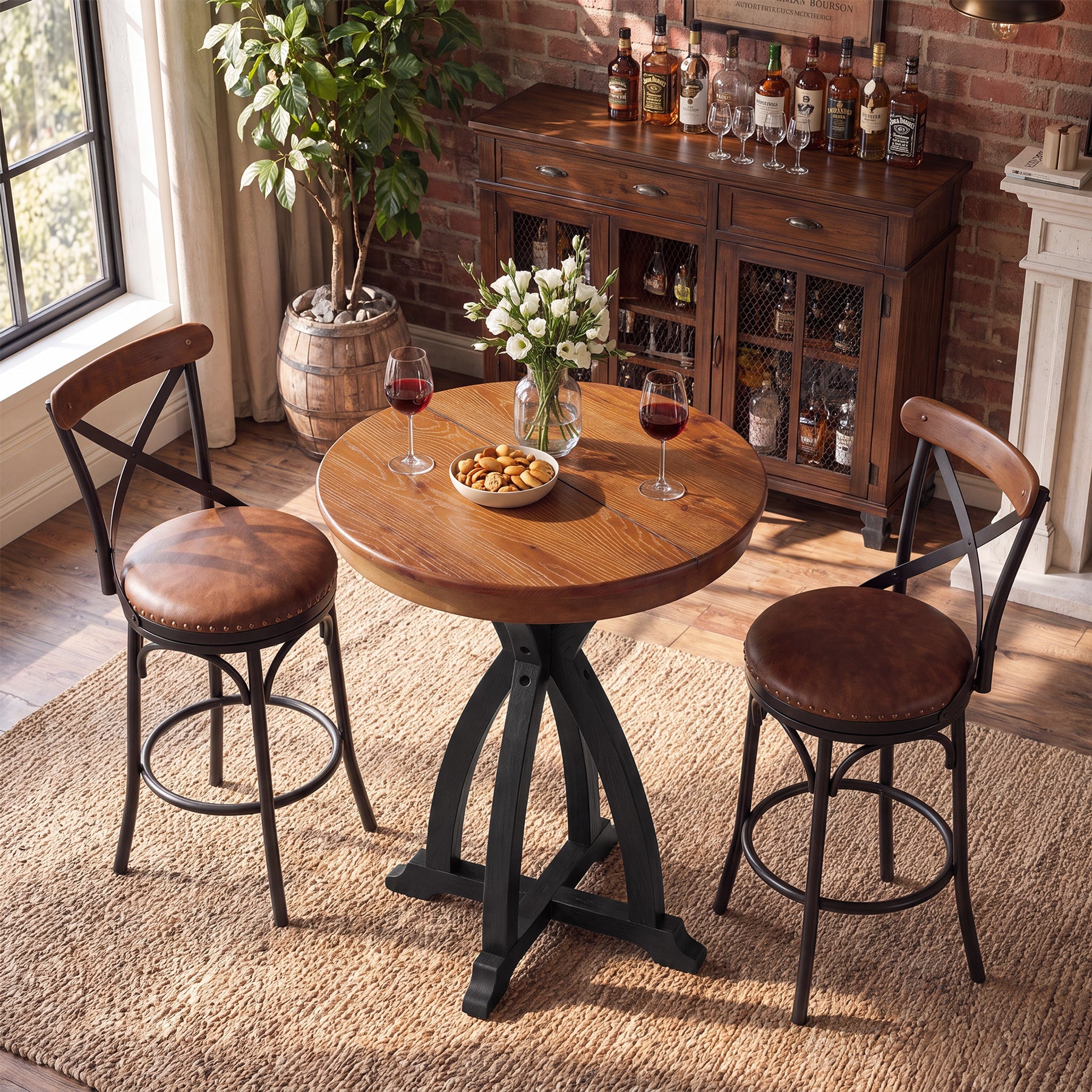 31.5" Solid Wood Bar Table, Vintage Round High Top Pub Table for Home Bar(Only Table)