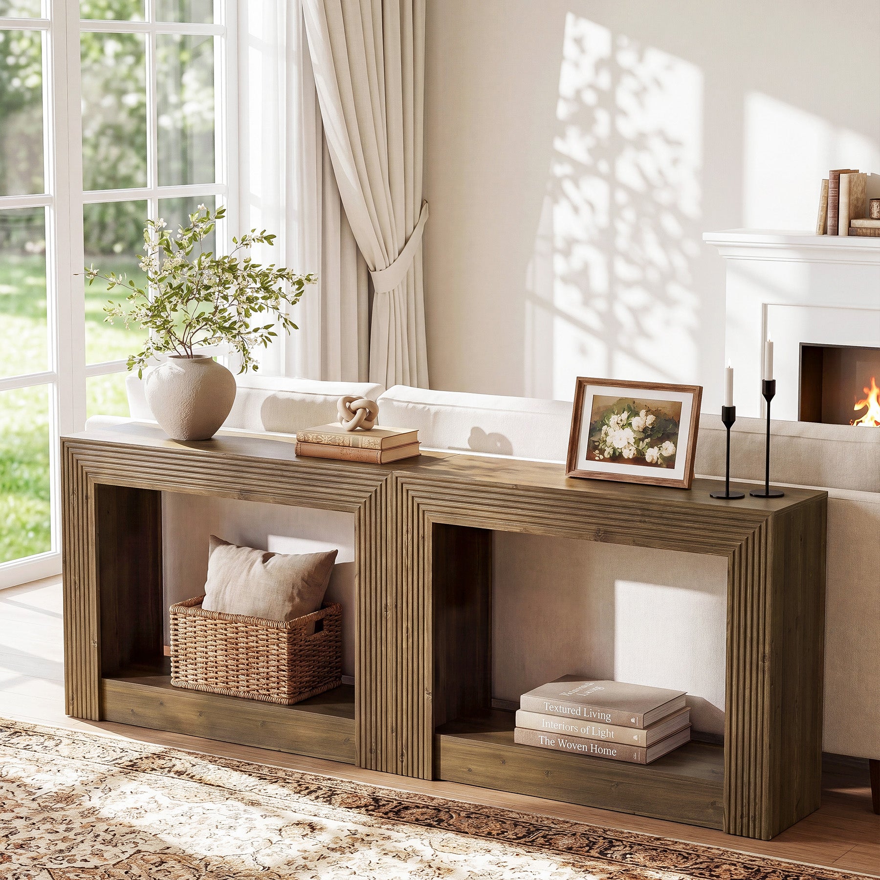41" Farmhouse Console Table with Storage, Narrow 2-Tier Sofa Table for Entryway or Behind Couch