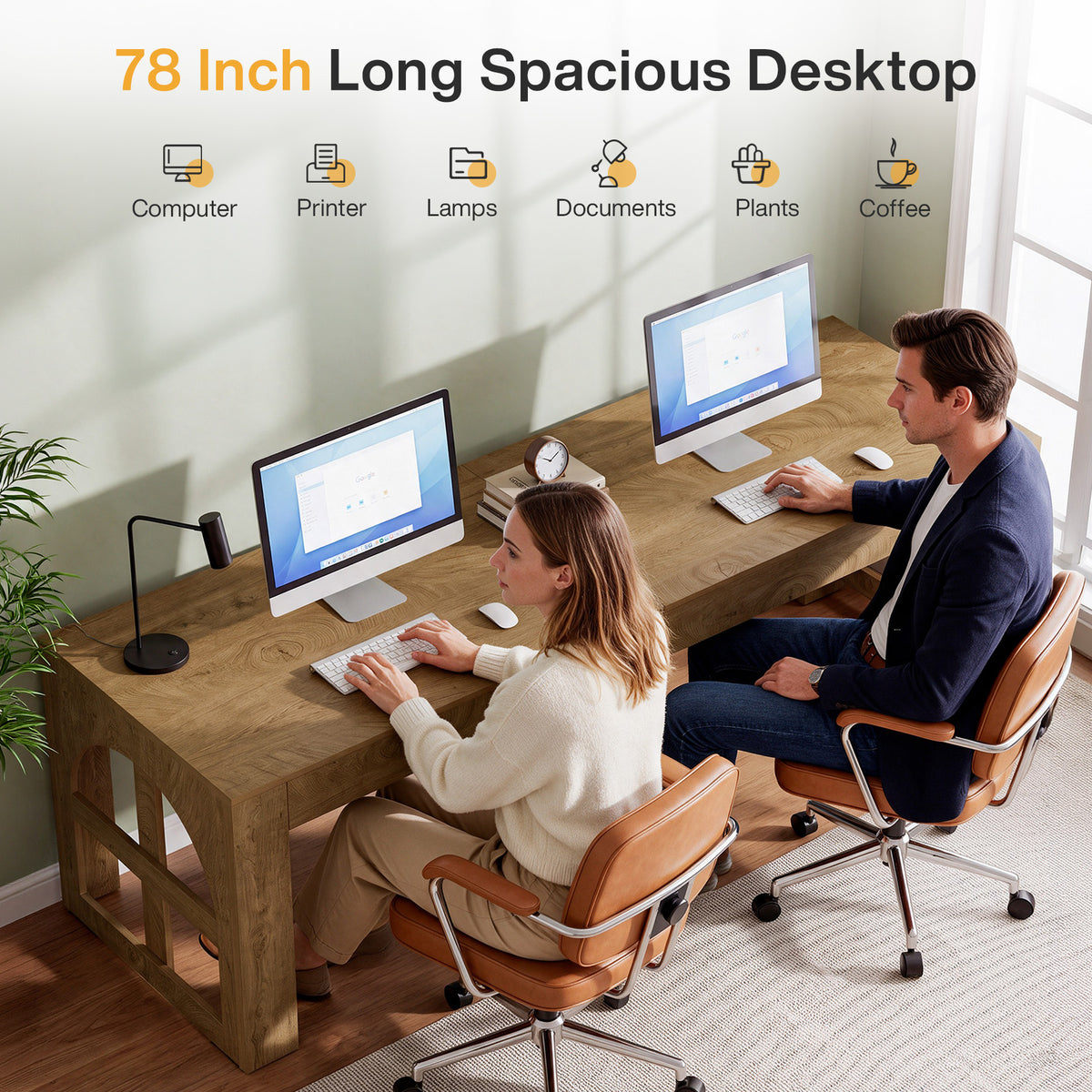 79" Two Person Desk, Farmhouse Double Computer Desk, Home Office