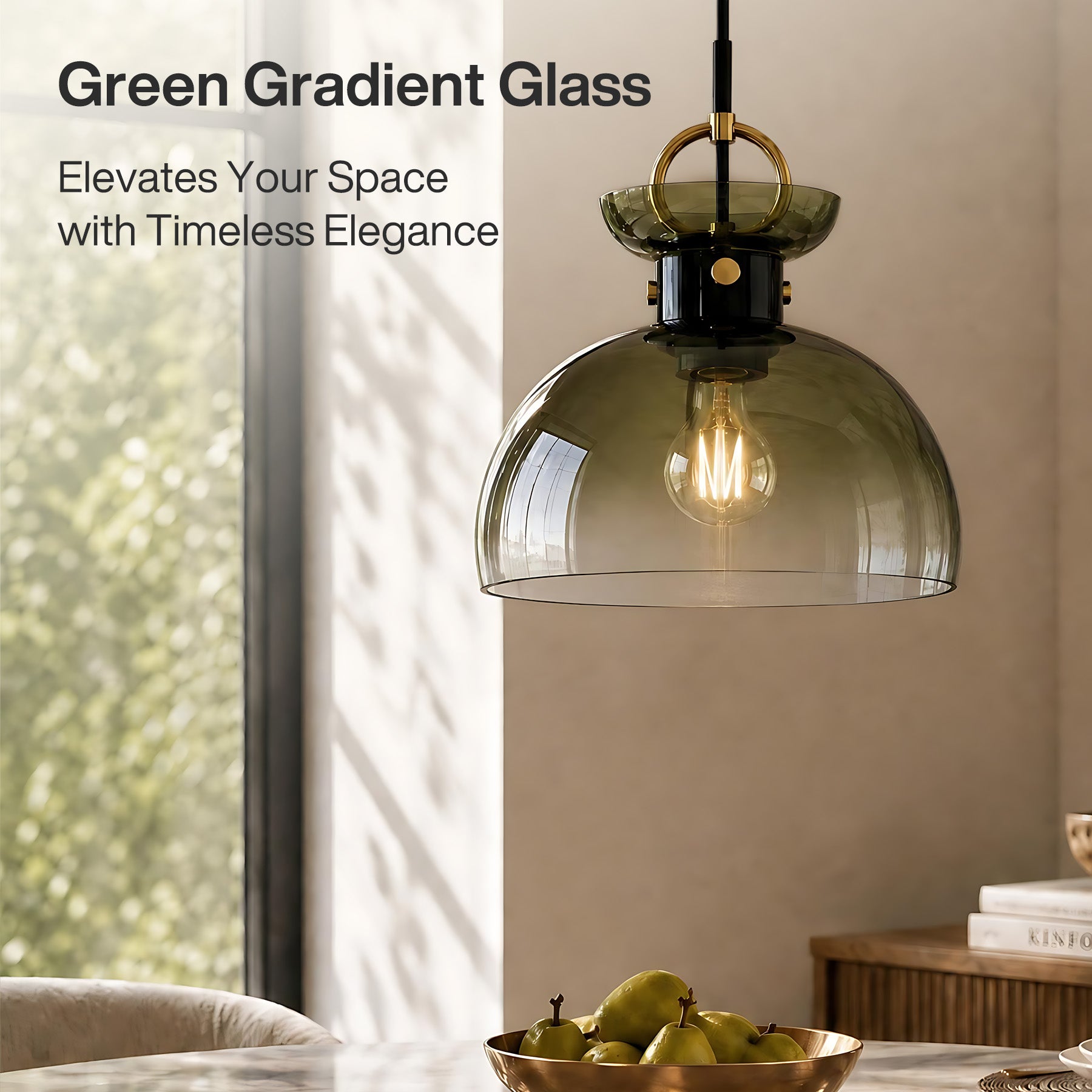 11" Modern Pendant Light Fixture with Gradient Green Glass Shade, E26 Base