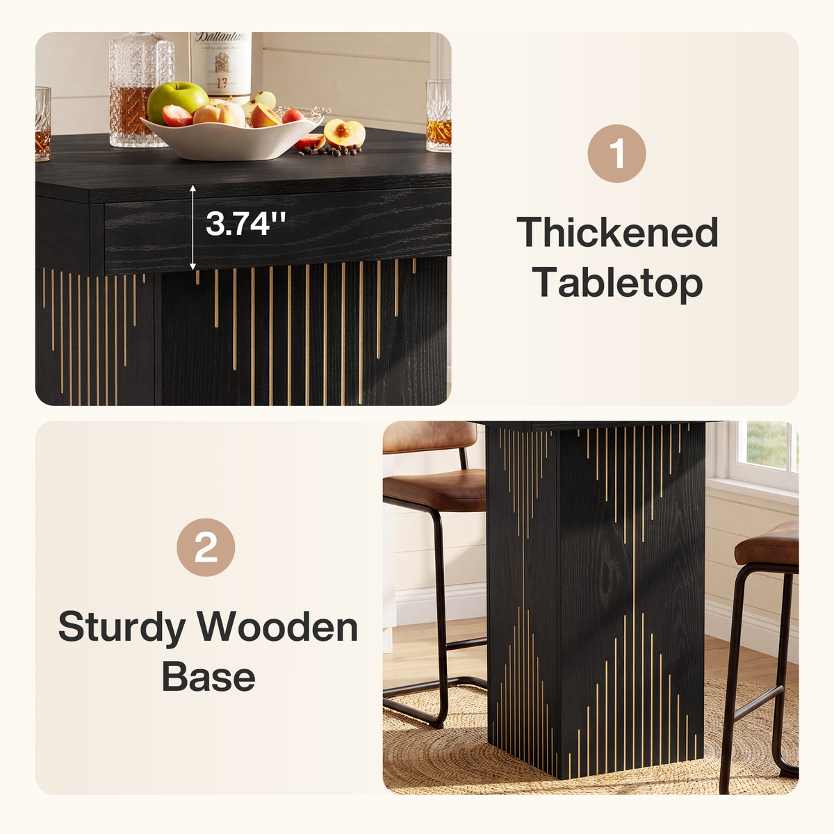 32" Square High Top Bar Table, Modern Small Kitchen & Dining Room Table