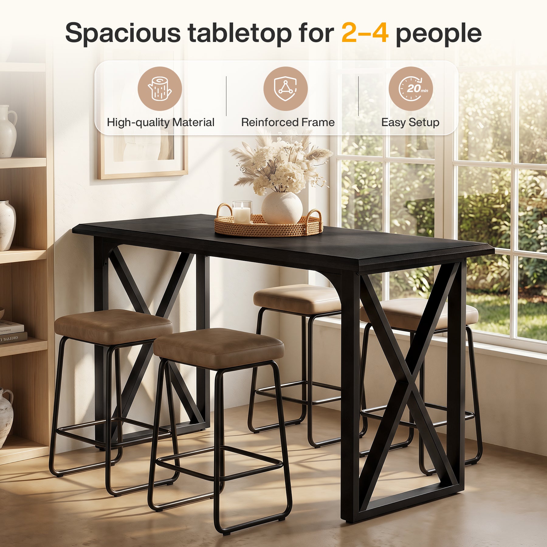 55" Rectangle Bar Table, Counter Height Pub Table for Dining Room, Kitchen
