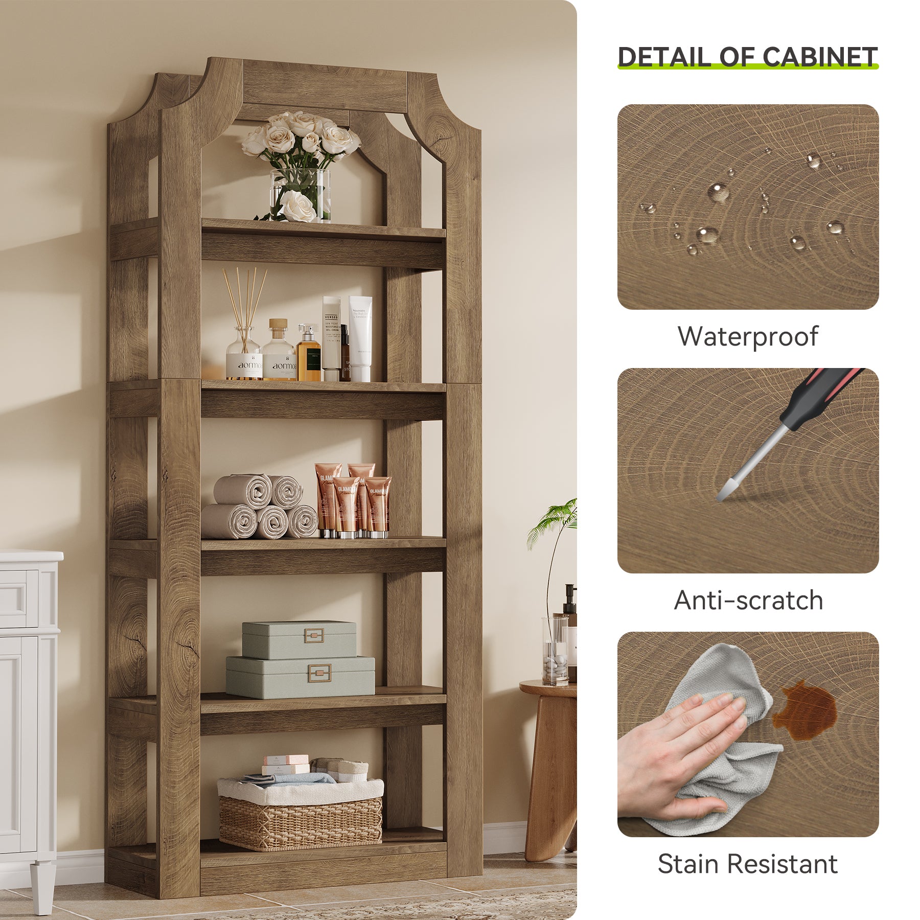 5-Tier Bookshelf, 70.9" Freestanding Bookcase with Open Storage Shelves