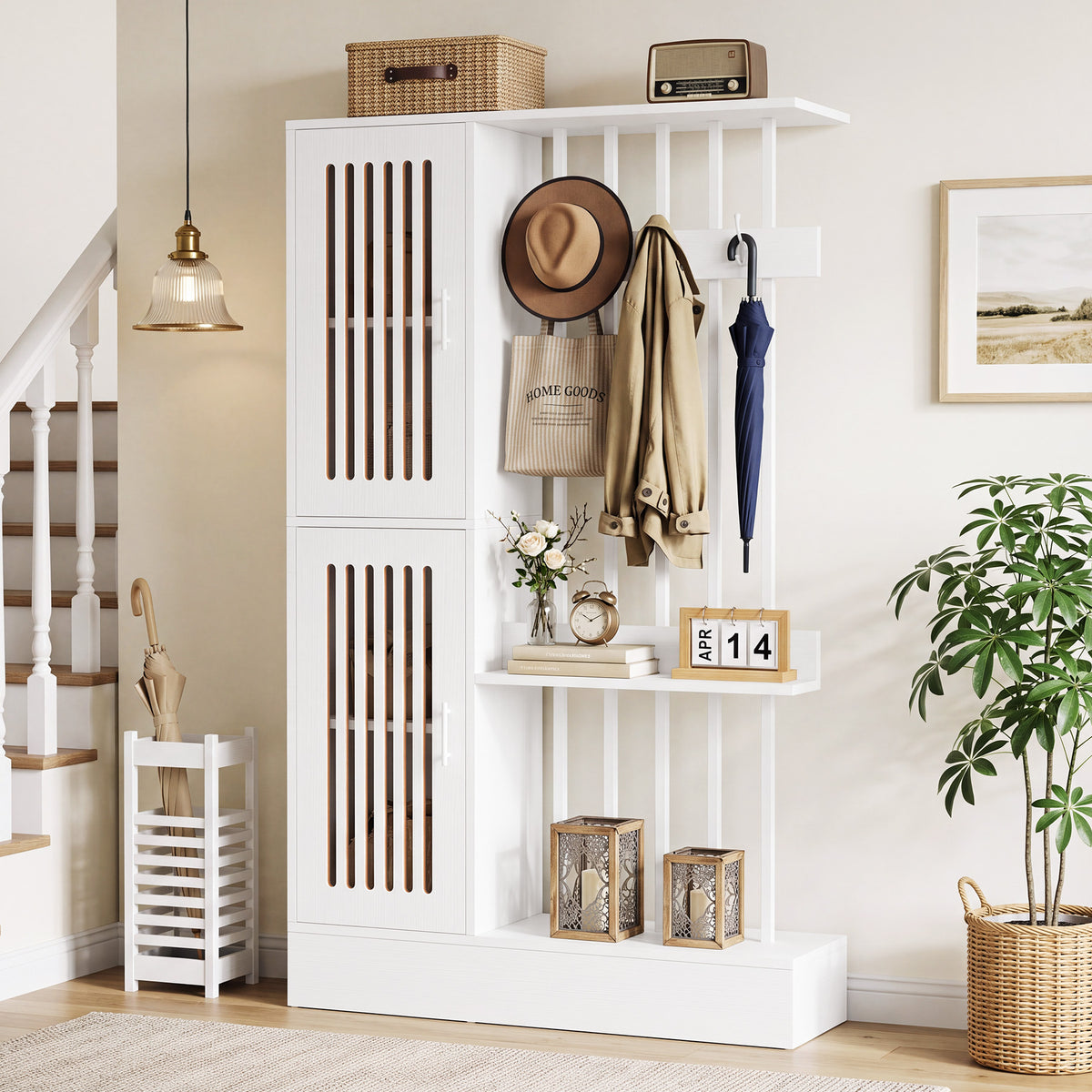 71" Room Divider with Shelves and Storage Cabinet, Modern Wall Partition for Home