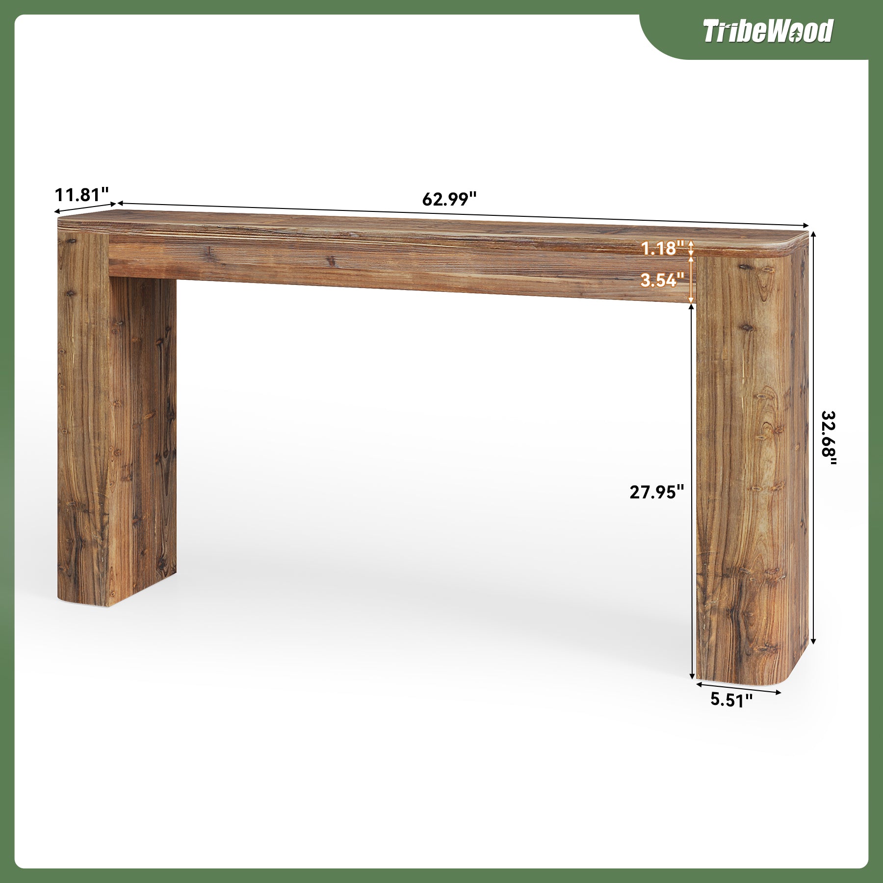 Solid Wood Console Table, 63" Entryway Sofa Table Behind Couch
