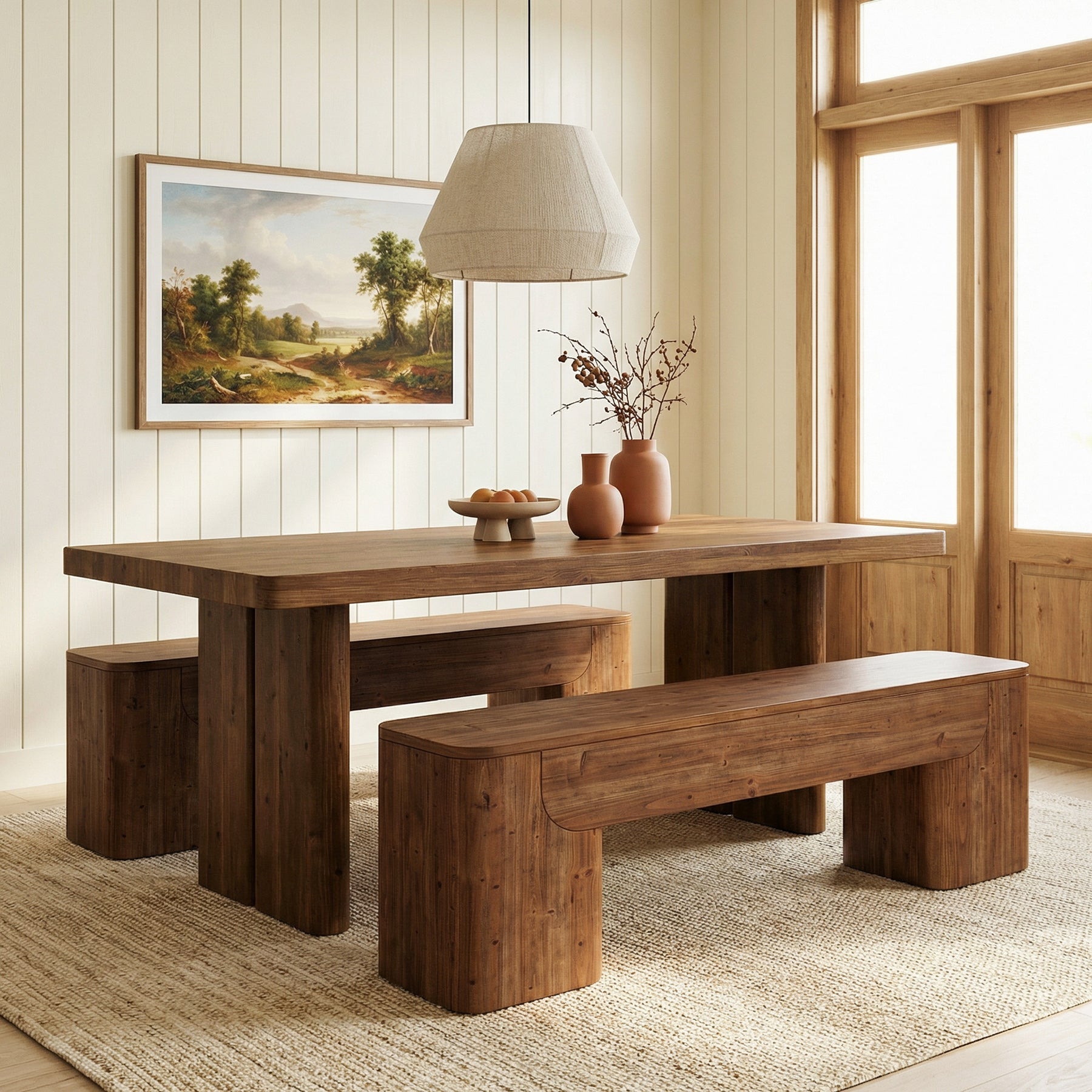 59" Solid Wood Bench, Rustic Heavy Duty Entryway Bench with Sturdy Legs