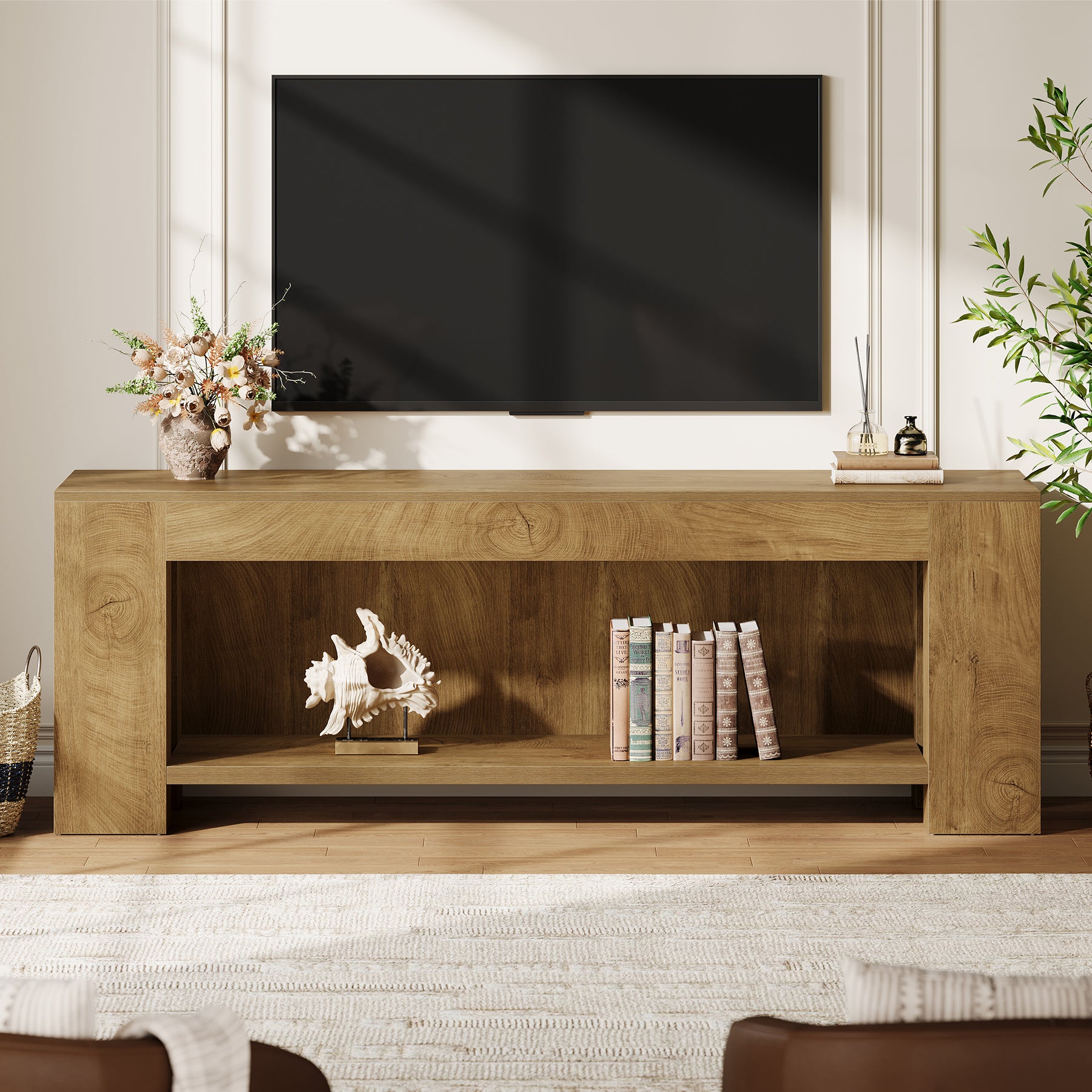 63" TV Stand, Entertainment Center with Open Shelves for Up to 75" TVs