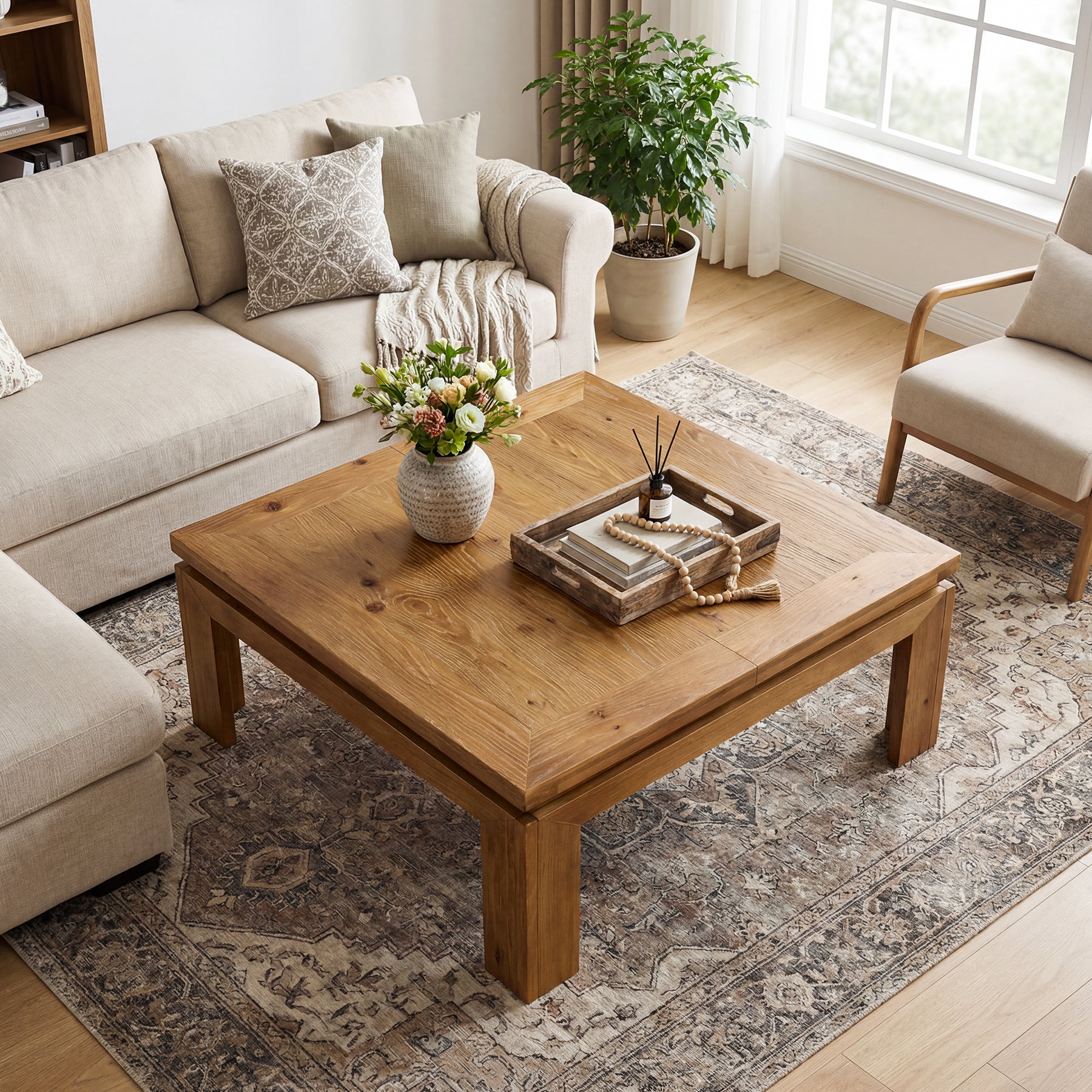 Tribesigns 39.4-Inch Square Coffee Table, Solid Wood Living Room Table