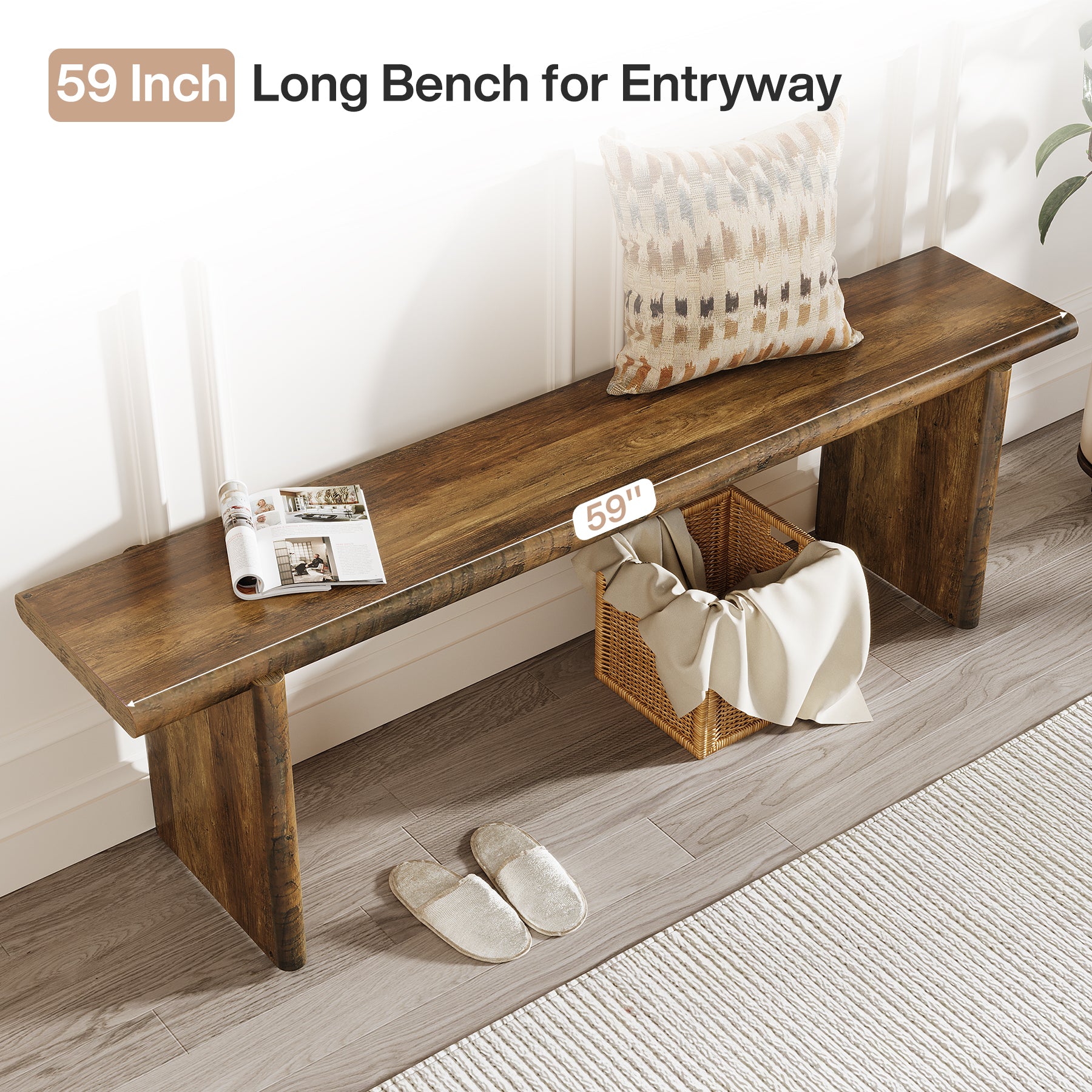 59" Entryway Bench, Farmhouse Shoe Bench Seat for Hallway