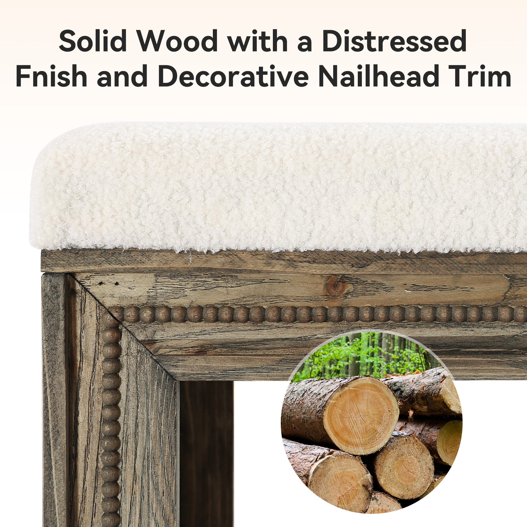 Solid Wood End of Bed Bench, 55.12" Upholstered Bed Bench with Storage for Bedroom