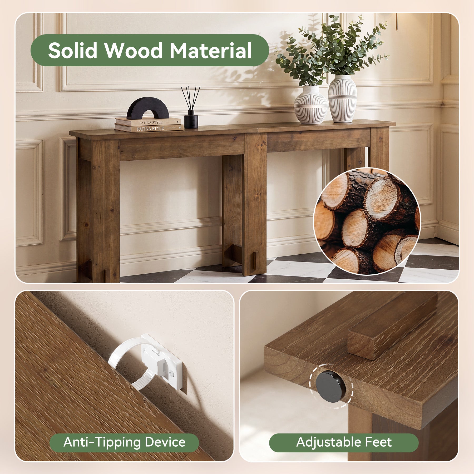 78.7" Extra Long Console Table,  Solid Wood Sofa Table with Sturdy Frame for Hallway