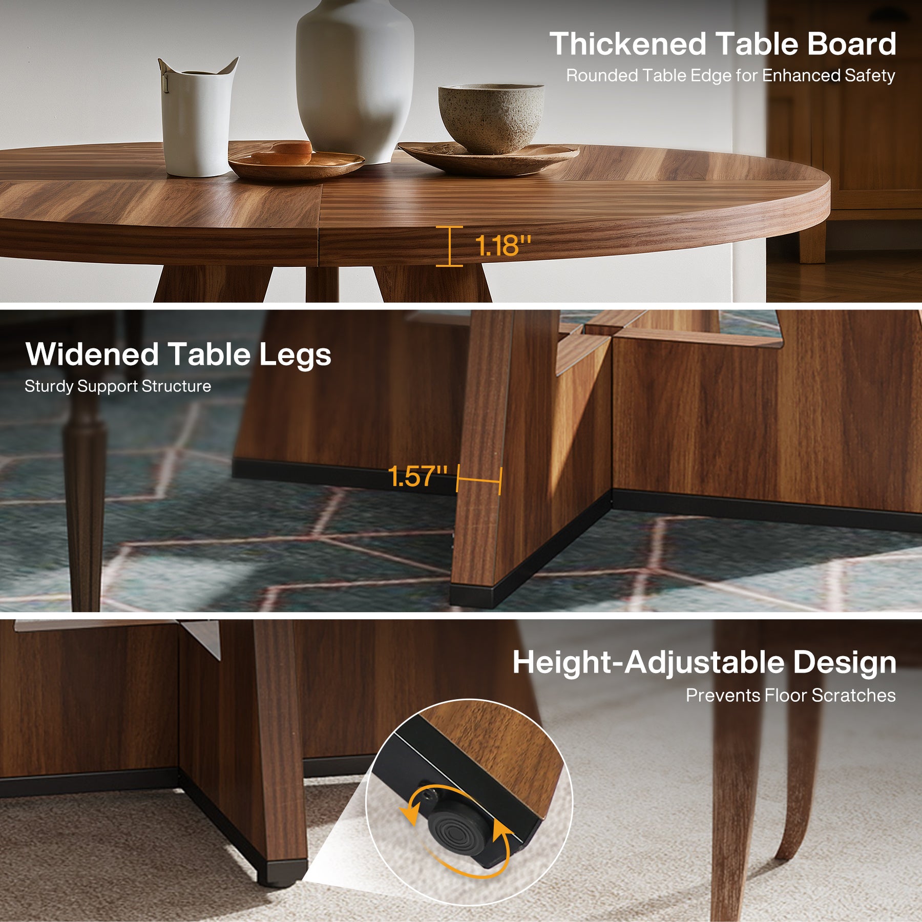 47" Round Farmhouse Dining Table for 4 People, Rustic Dining Room Table