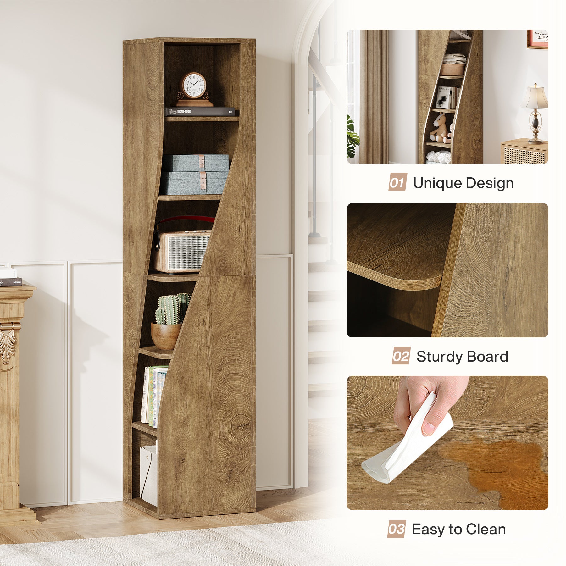 6-Tier Corner Bookcase, 70.8" Narrow Freestanding Bookshelf with Storage Shelves