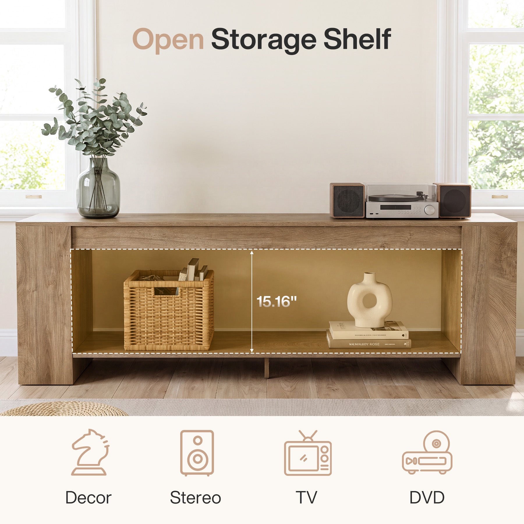 70.8" TV Stand for TVs Up to 80", Modern Low Entertainment Center with 2-Tier Storage