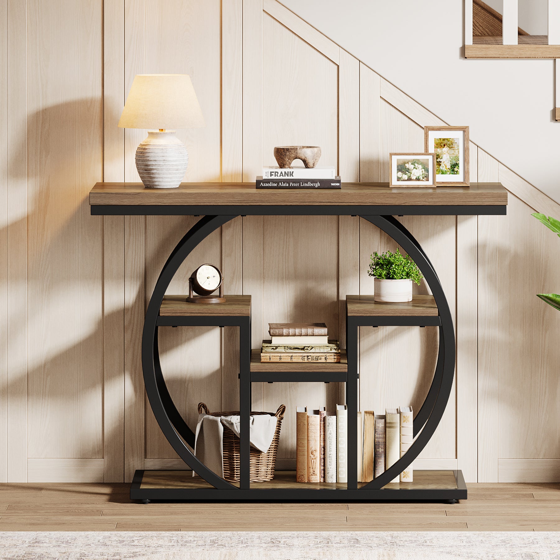 41.3" Industrial Console Table, 4-Tier Sofa Table with Storage Shelves