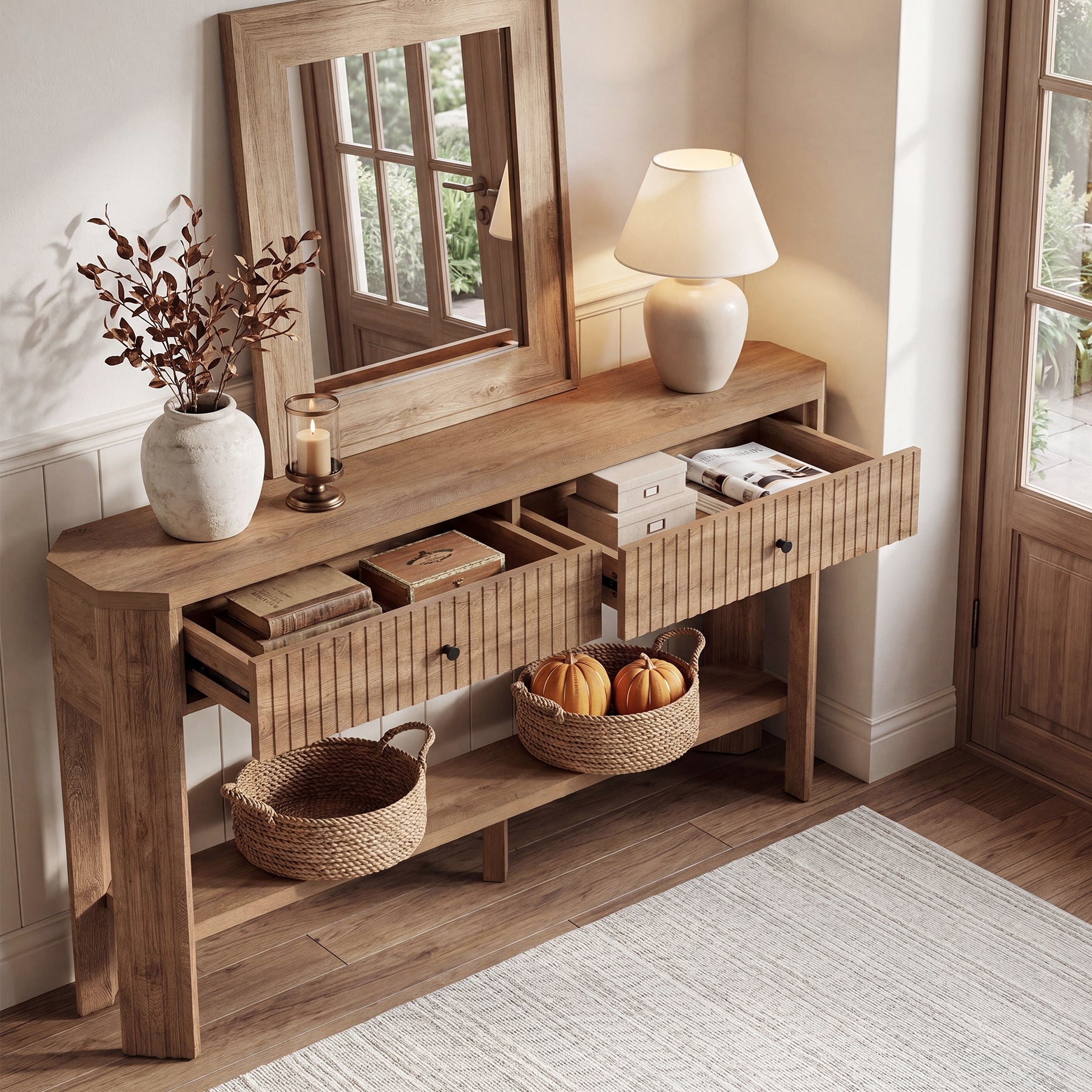 59" Narrow Console Table with 2 Drawers, Entryway Sofa Table with Storage Shelf for Hallway & Living Room