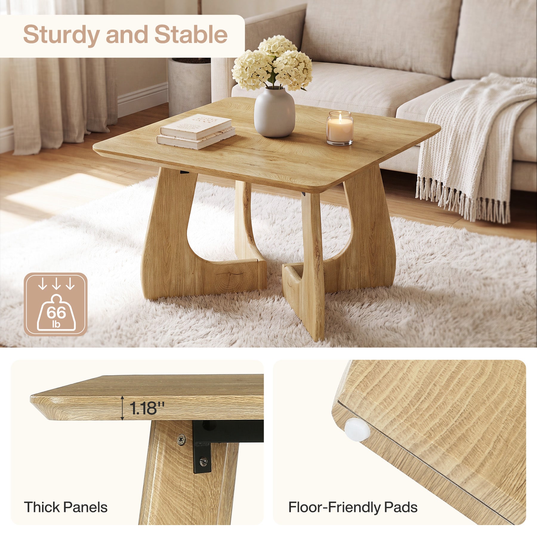31.5" Coffee Table, Square Tea Table with Unique Interlocking Leg Design for Living Room
