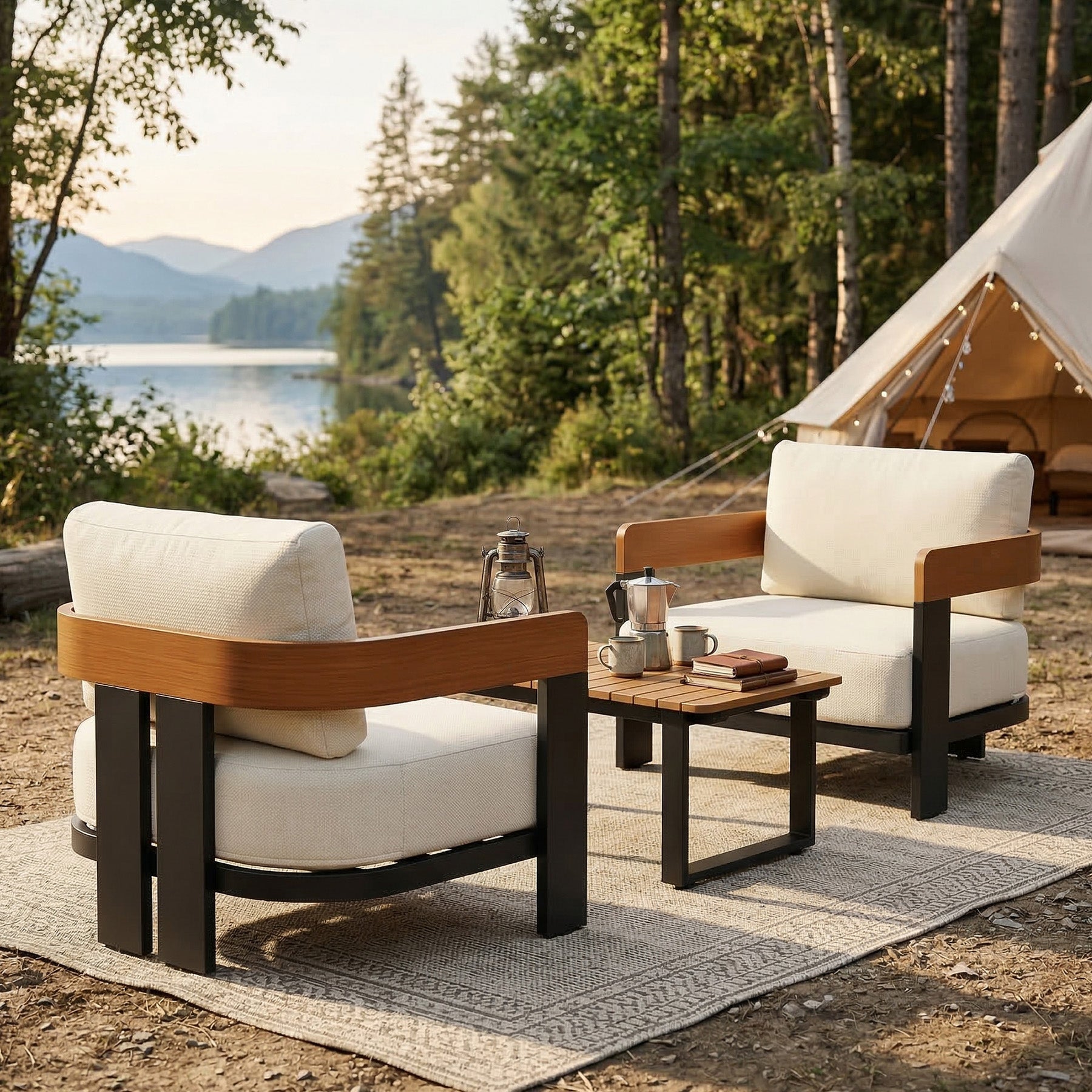 Outdoor Lounge Chair, Patio Armchair Club Chair With Cushions & Aluminum Frame