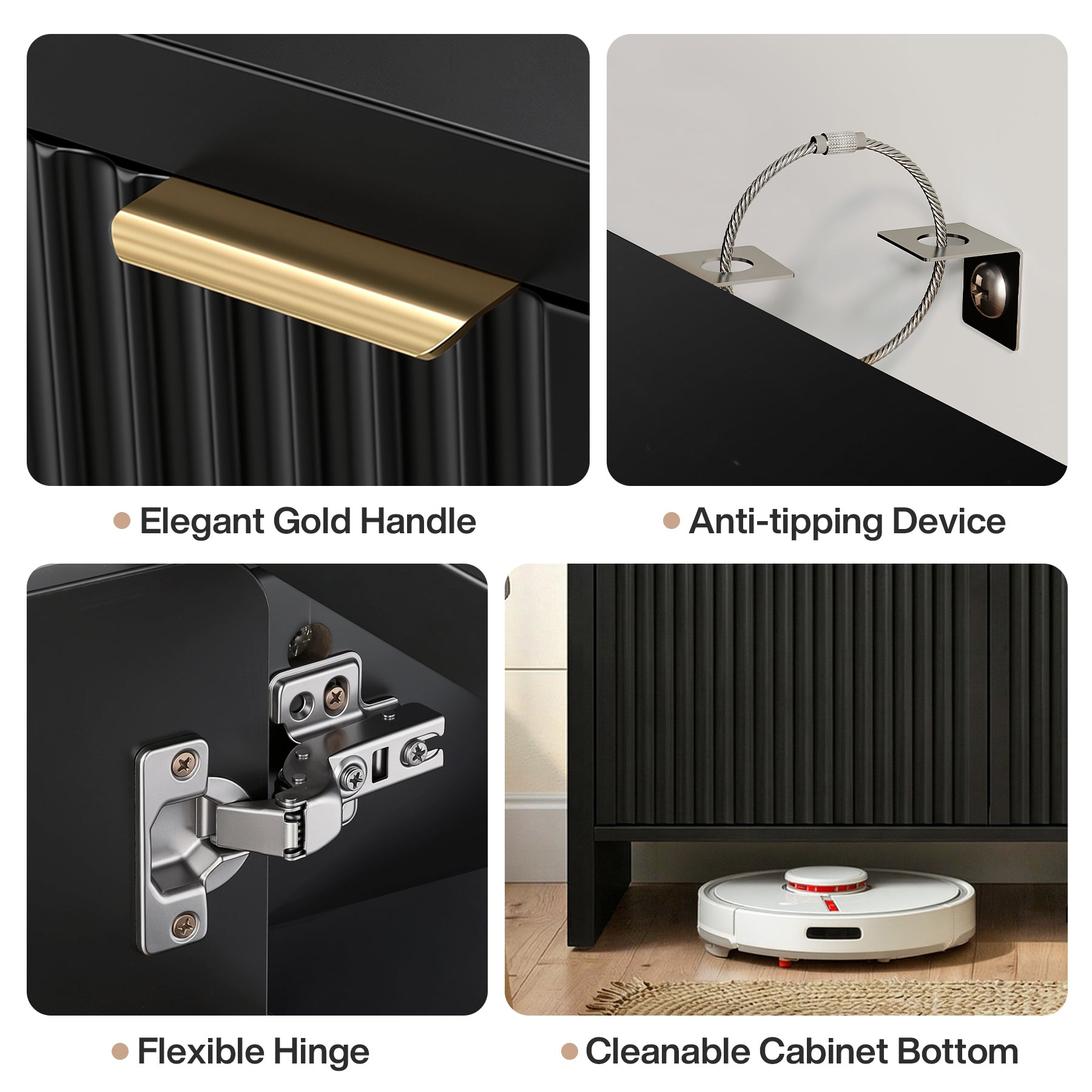 43.31-Inch Black Shoe Storage Cabinet with Doors, 6-Tier Fluted Entryway Organizer