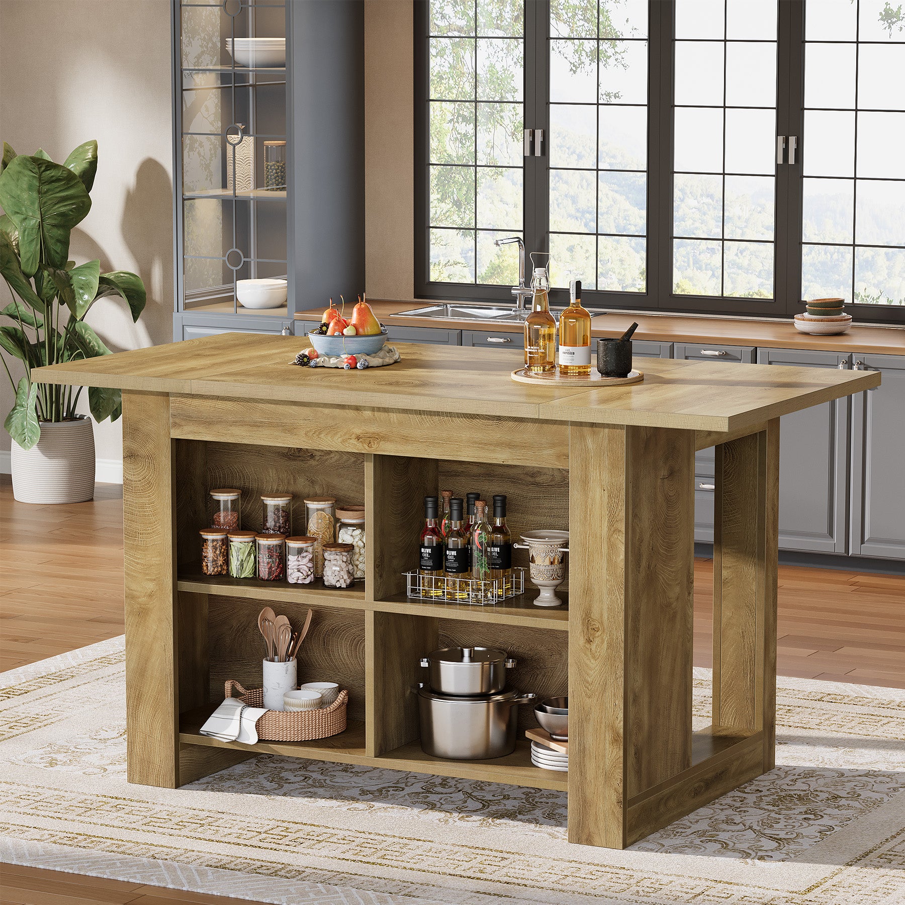 63" Kitchen Island, Farmhouse Counter Height Bar Table with Storage