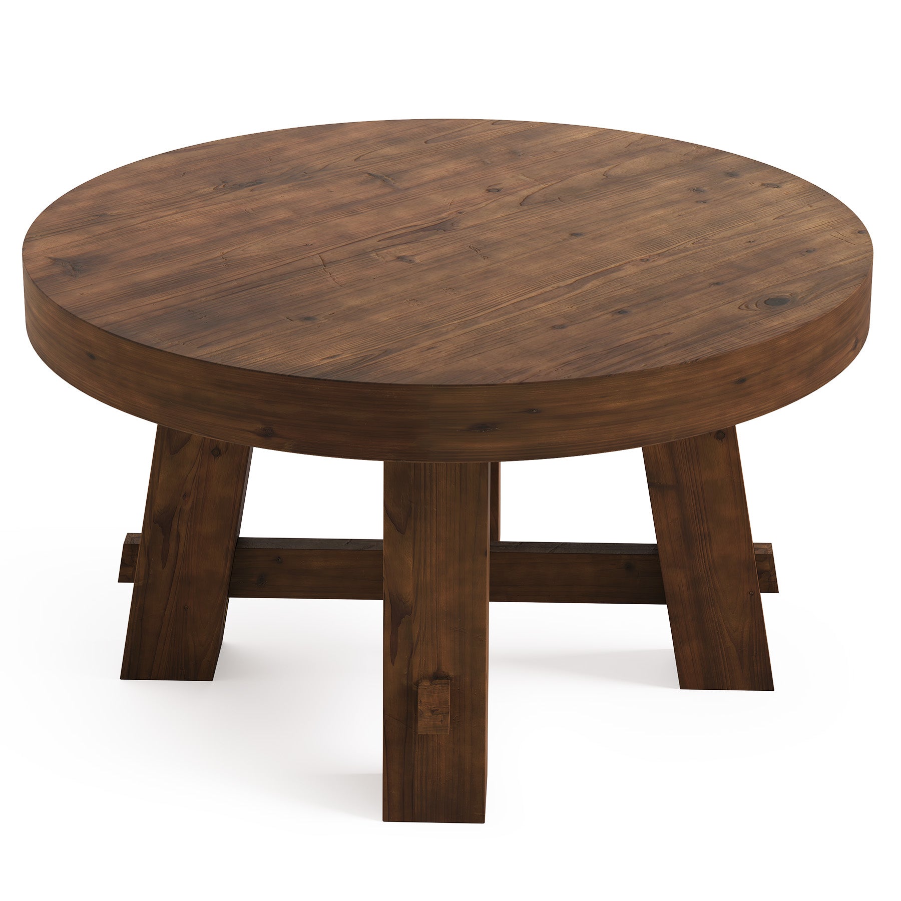 Solid Wood Coffee Table, 31.5" Round Center Table with Thickened Tabletop