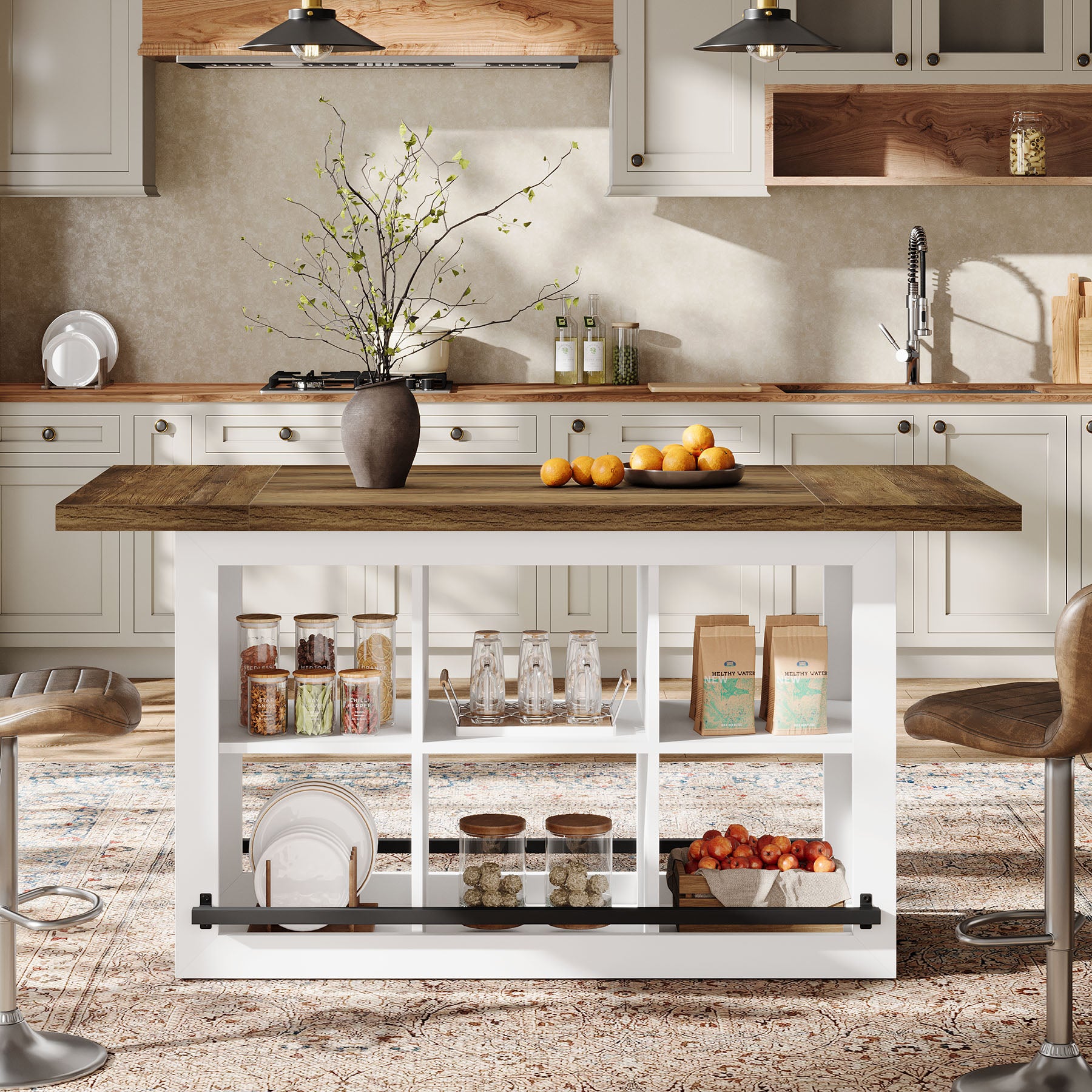 Kitchen Island, Counter Height Kitchen Coffee Bar Table with Storage