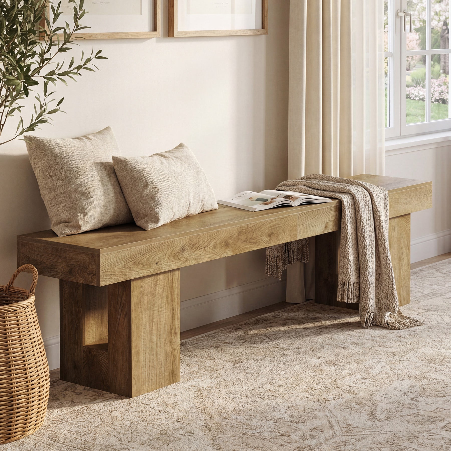 83" Entryway Bench, Extra-Long Shoe Bench with Sturdy Base for Hallway