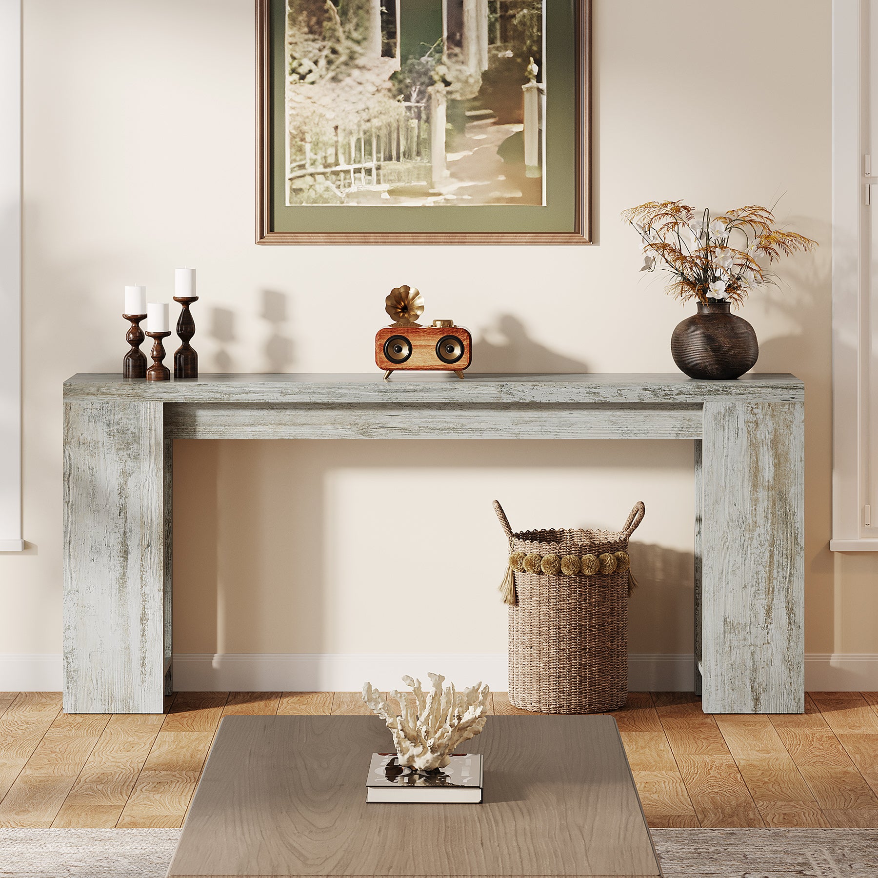 70.9" Extra Long Farmhouse Console Table, Narrow Sofa Table for Entryway