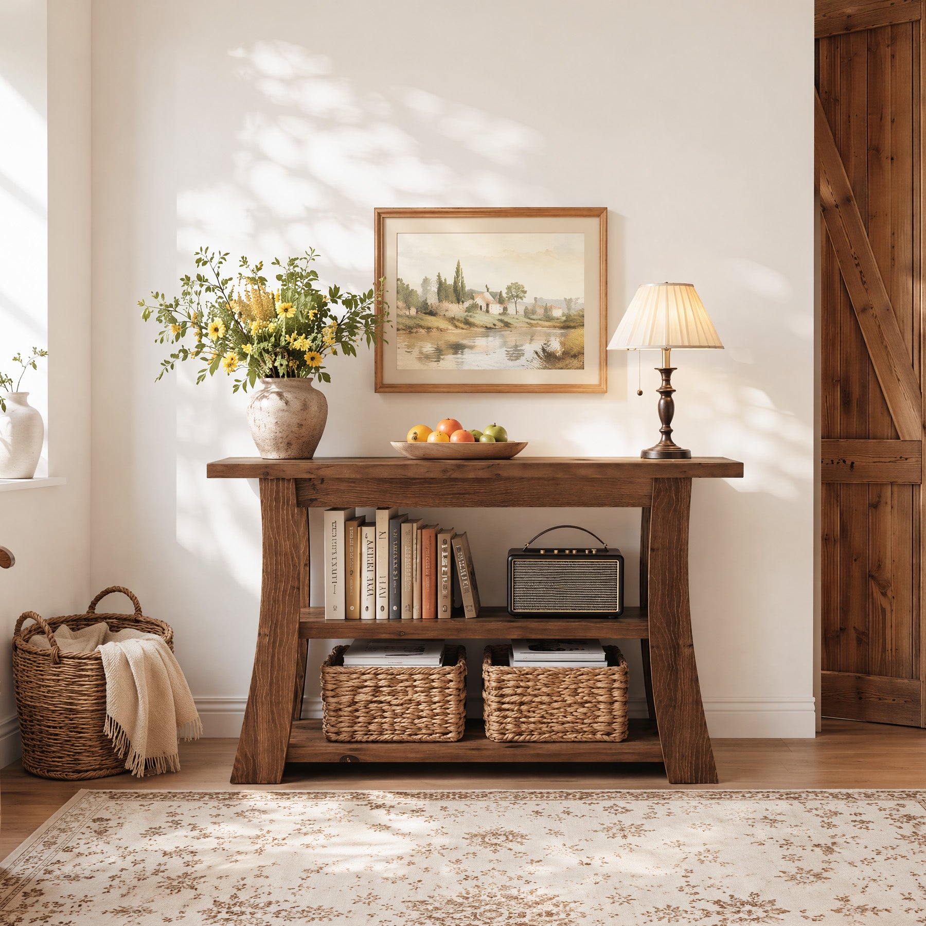 41" Solid Wood Console Table, 3-Tier Narrow Entryway Sofa Table for Living Room Hallway