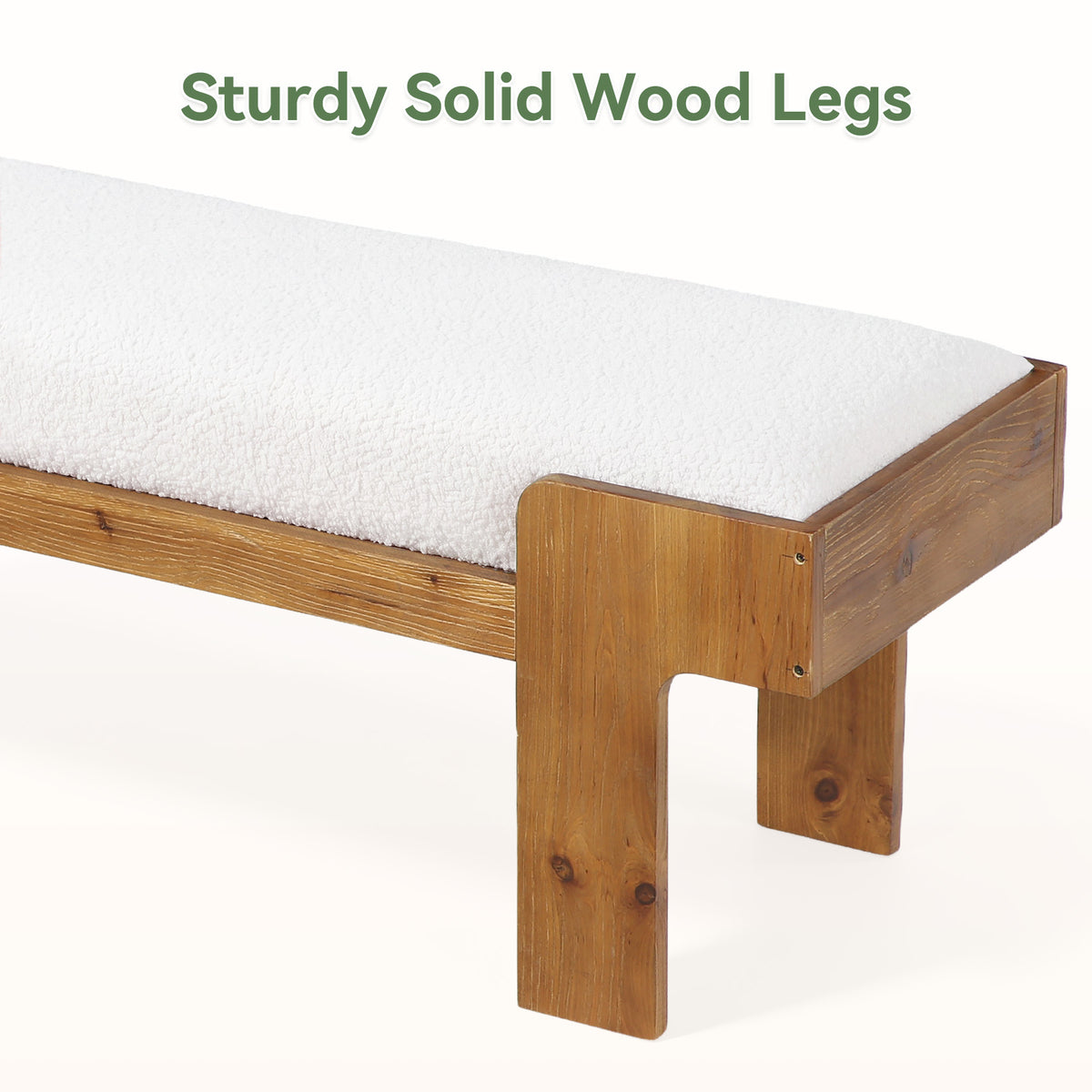 63" Upholstered Entryway Bench, Solid Wood End of Bed Bench, for 2-3