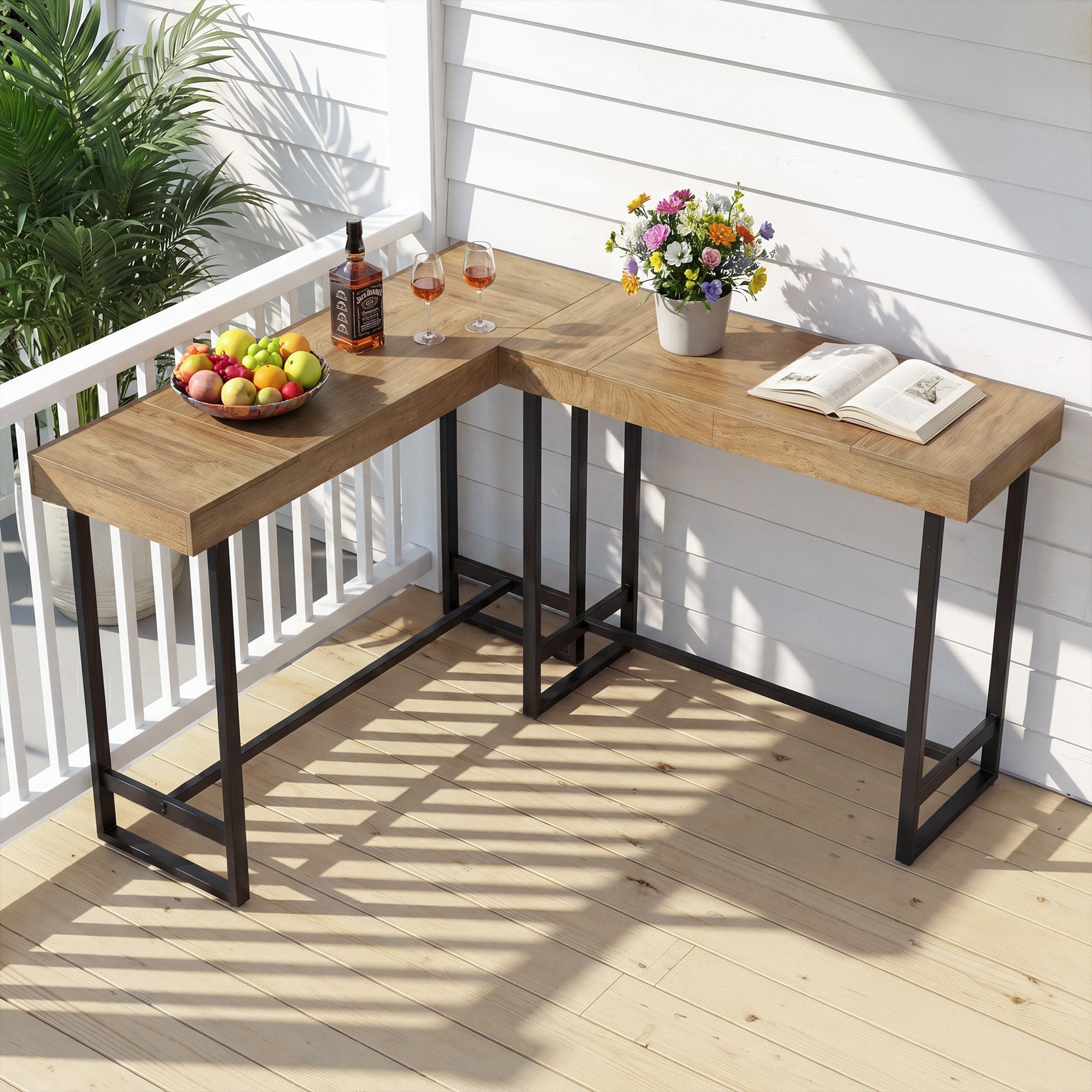 70" Industrial Bar Table, Metal Pub Table with Footrest for Coffee Station or Standing Desk