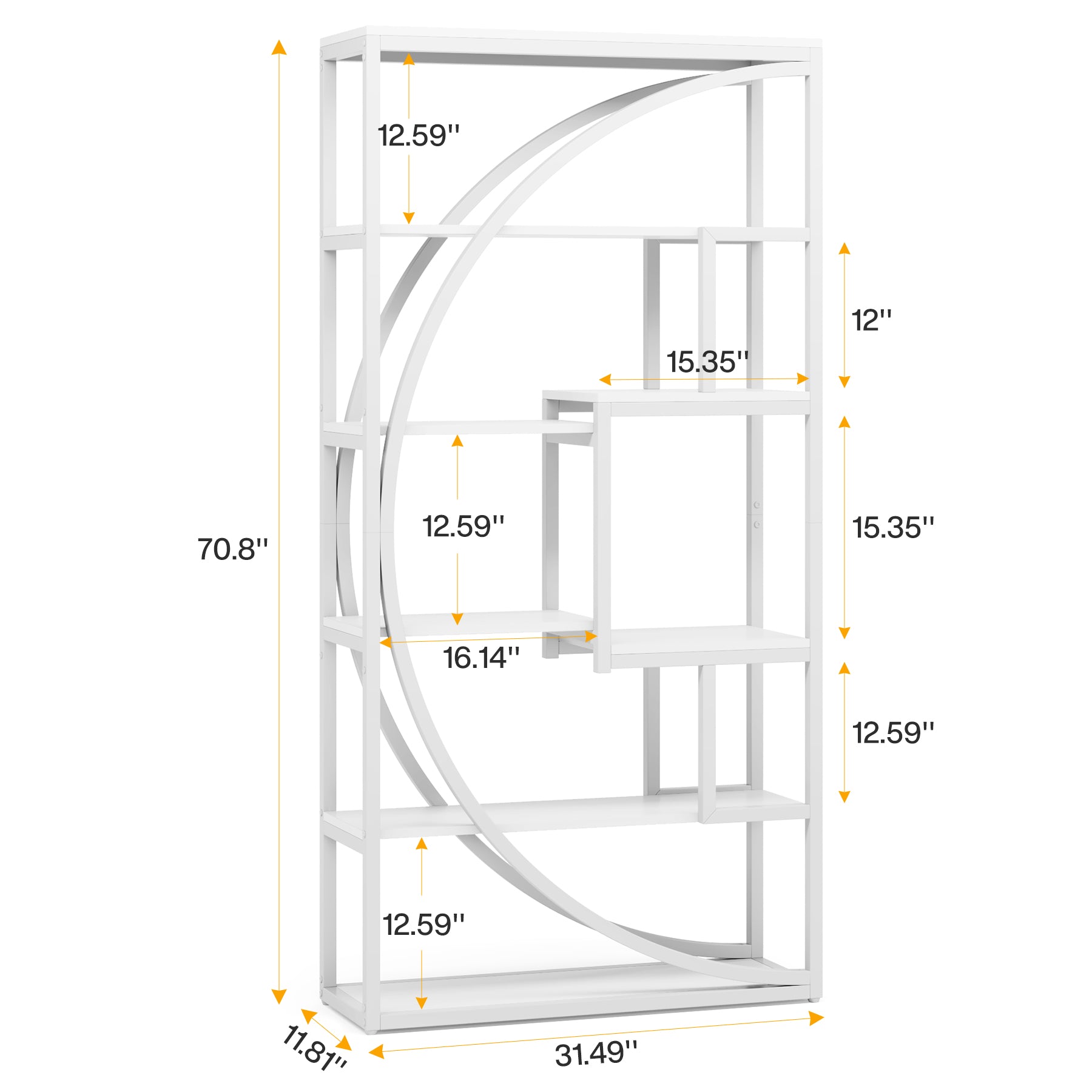 70.8” Tall Modern Geometric Bookcase, 5-Tier Etagere with 8 Open Shelves
