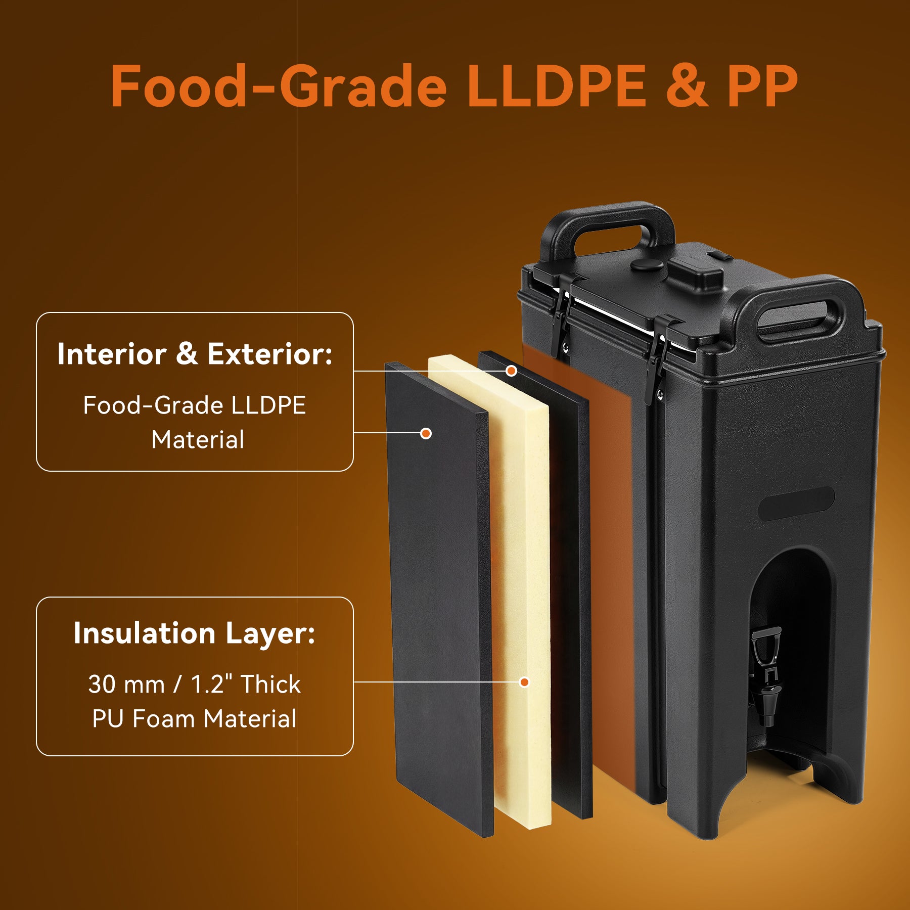 5 Gallon Insulated Beverage Dispenser - Commercial Hot & Cold Drink Server