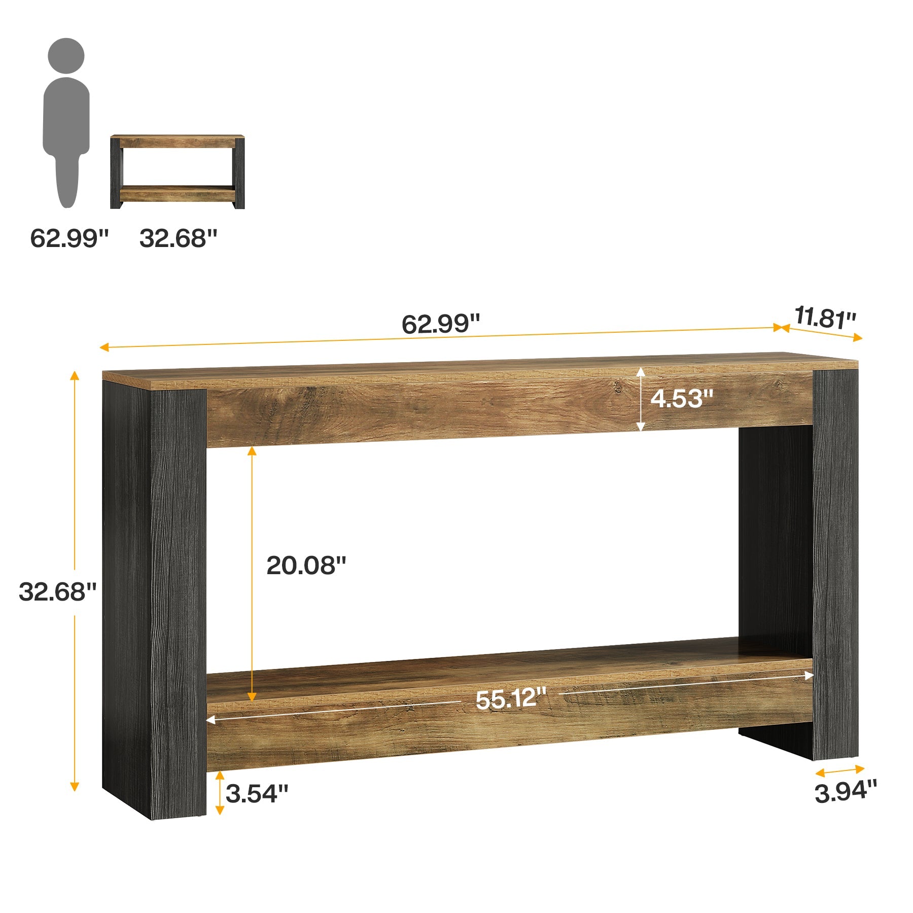 63" Console Table, Farmhouse Wood Sofa Table Behind Couch