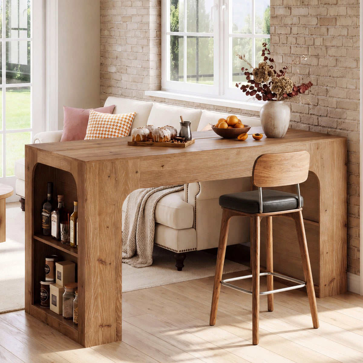 63" Solid Wood Kitchen Island with Storage Shelves, Kitchen & Dining Room